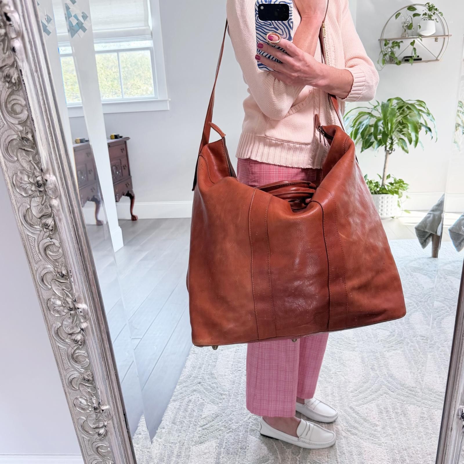 Other Vintage Leather Weekender Bag Oversized Cognac Travel Duffel Size ONE SIZE - 1 Thumbnail