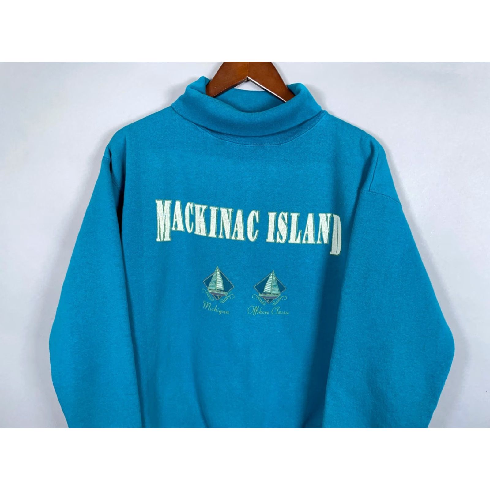Altea VINTAGE Brittania Sweatshirt Michigan Mackinac Island 90s Teal Long Sleeve Turtleneck Pullover Men M Size US M / EU 48-50 / 2 - 5 Thumbnail