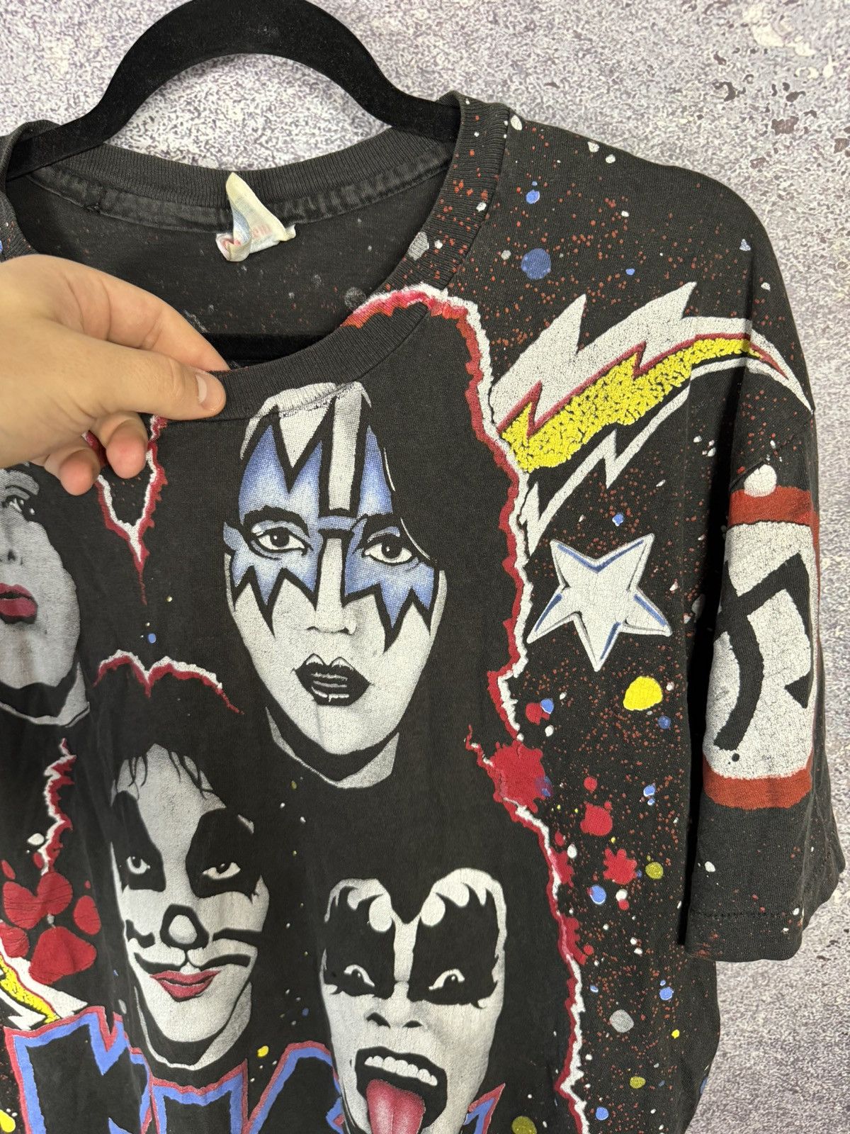 Band Tees × Hanes × Vintage 1992 Vintage KISS T-Shirt Faces AOP Hanes Winterland Concert Size US L / EU 52-54 / 3 - 12 Thumbnail