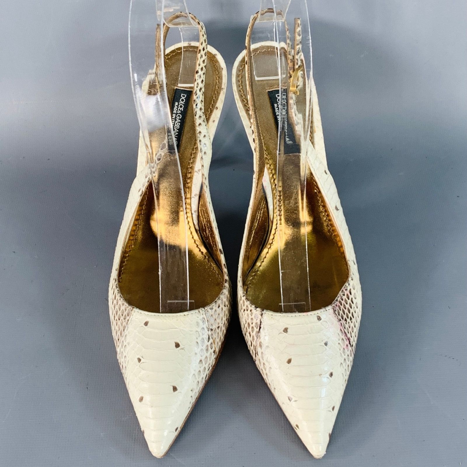 Dolce & Gabbana Size 6.5 Beige Brown Snakeskin Leather Slingback Pumps Size US 6.5 / IT 36.5 - 4 Thumbnail