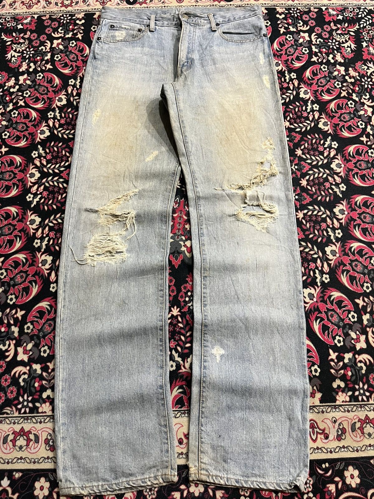 Japanese Brand Vintage Japan Blue Way Light Washed Trashed Jeans Size US 33 - 1 Thumbnail