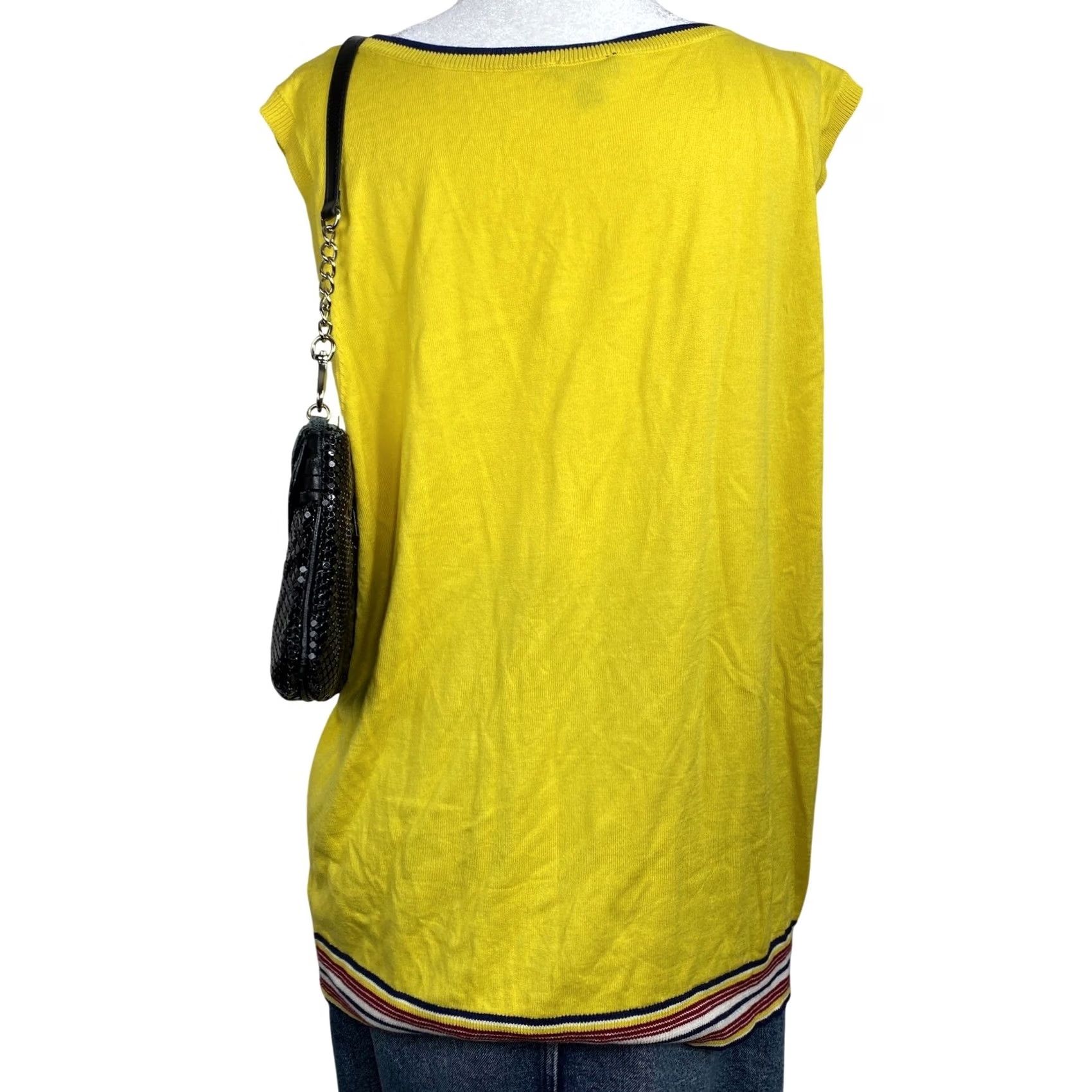 Talbots Talbots Tunic Top Women's Plus 2X Sleeveless Knit Tank Yellow Stripe Trim Round Neck Cap Sleeve Lightweight Breathable Vintage No Size XXL / US 16-18 / IT 52-54 - 2 Thumbnail