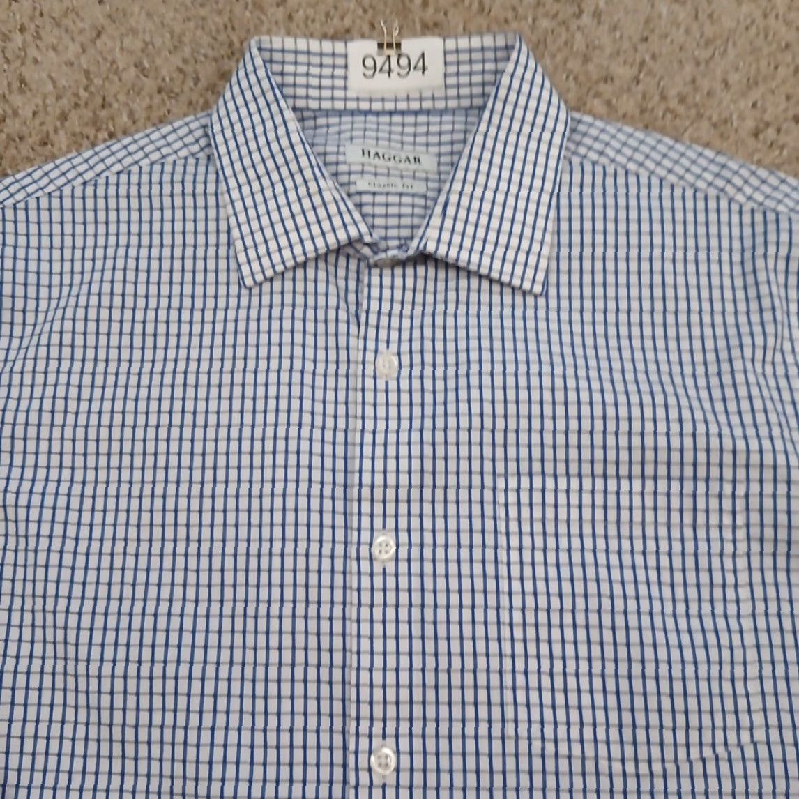 Haggar Haggar Shirt Mens 16.5 Blue Plaid Long Sleeve Button Up Cotton Blend Size US XL / EU 56 / 4 - 3 Thumbnail