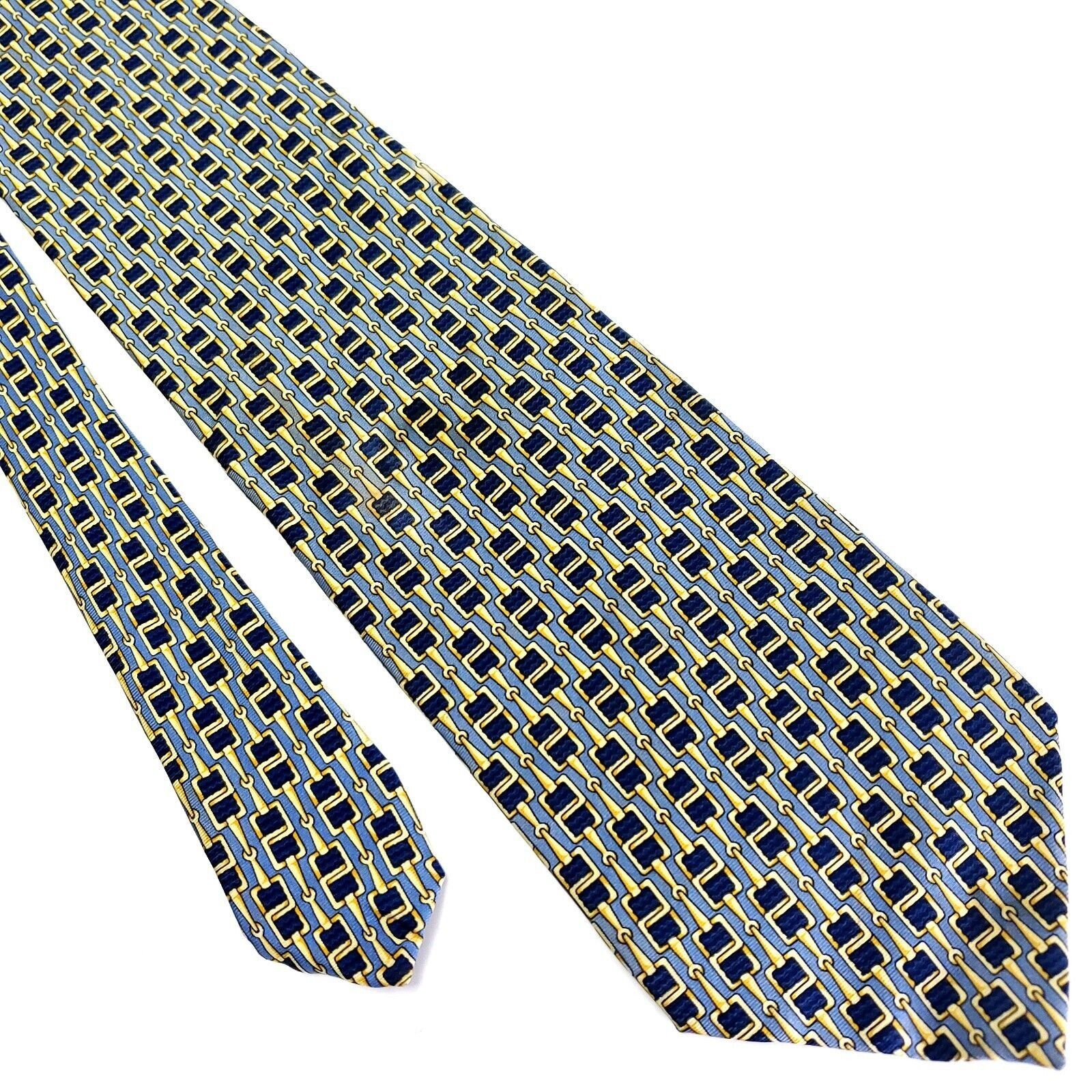 Paolo Gucci Paolo Gucci Blue Yellow Silk Tie Woven Geometric "Chain" Pri Size ONE SIZE - 1 Thumbnail