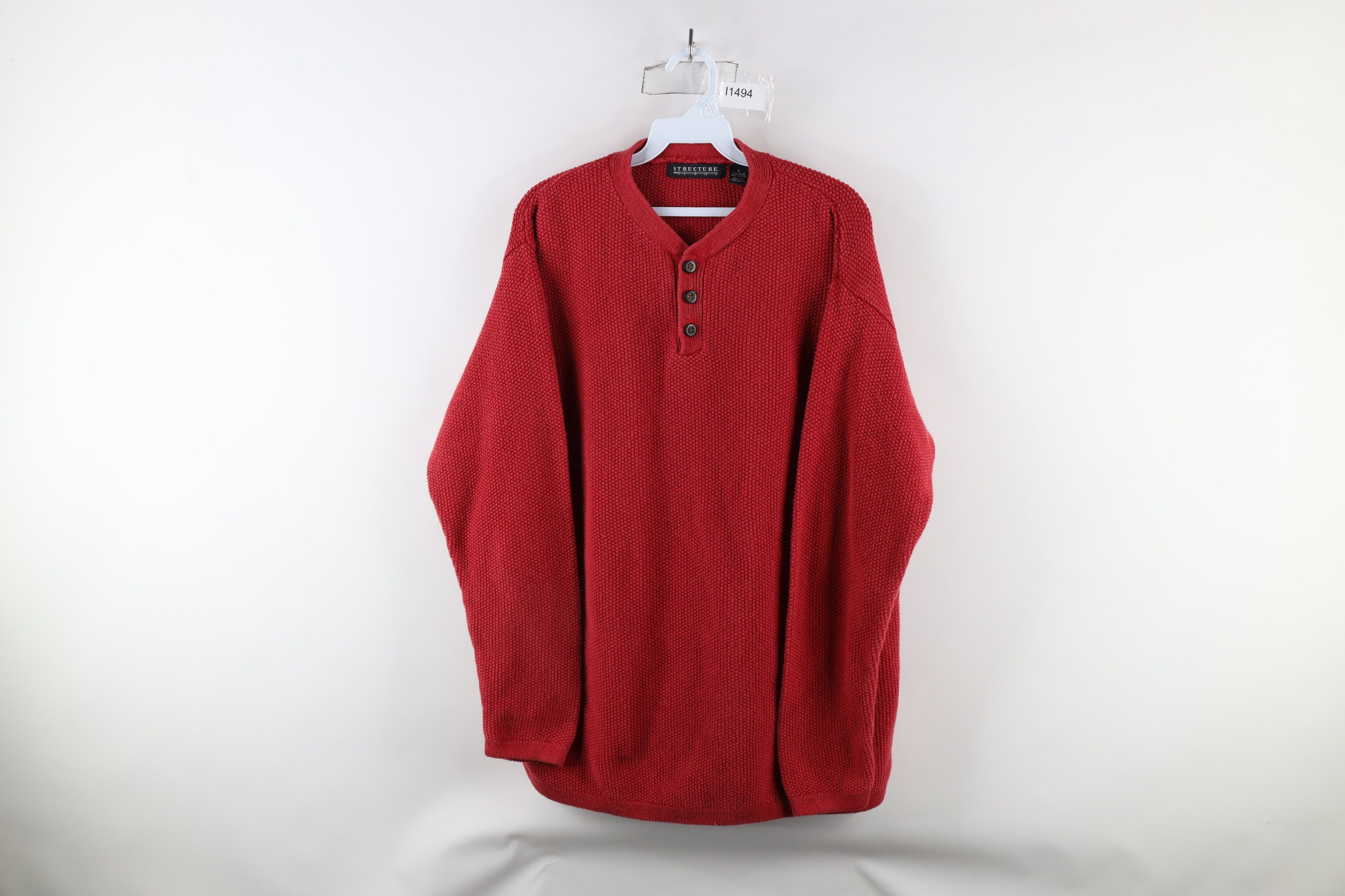 Vintage Vintage 90s Streetwear Heavyweight Knit Henley Sweater Size US L / EU 52-54 / 3 - 1 Thumbnail