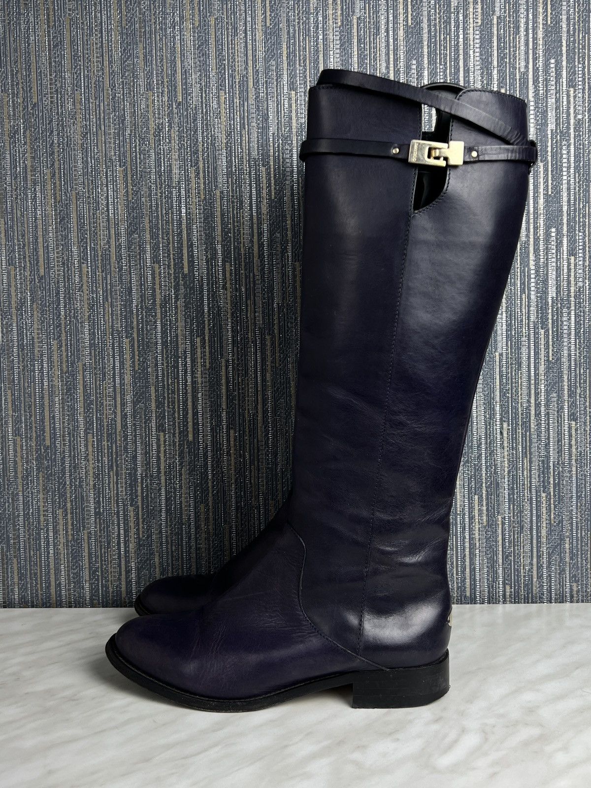 Jimmy Choo Jimmy Choo Purple Leather Knee High Boots (Y0337) Size US 8.5 / IT 38.5 - 5 Thumbnail