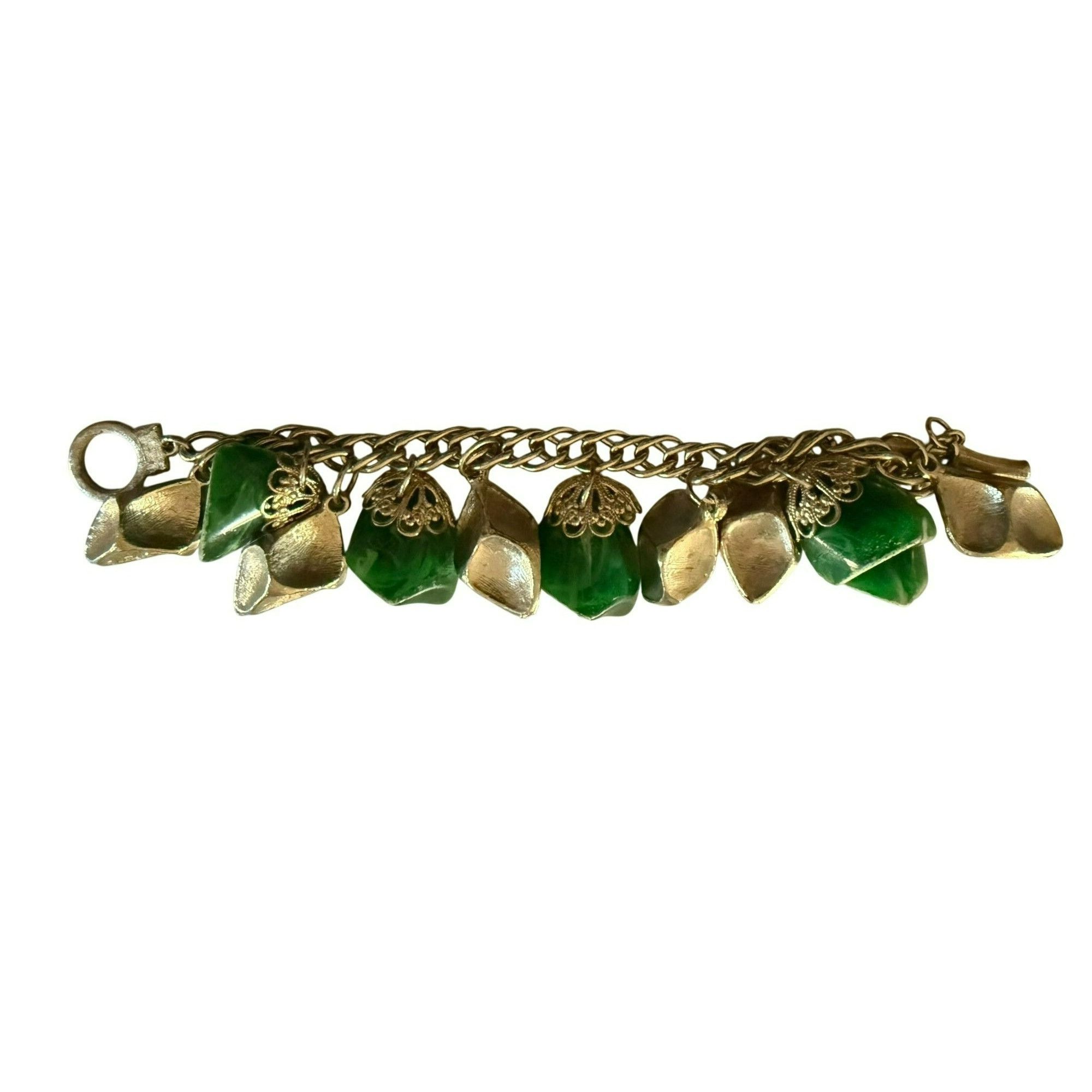 Other Vintage Brushed Silver Tone Chunky Bracelet With Green Lucit Size ONE SIZE - 7 Thumbnail