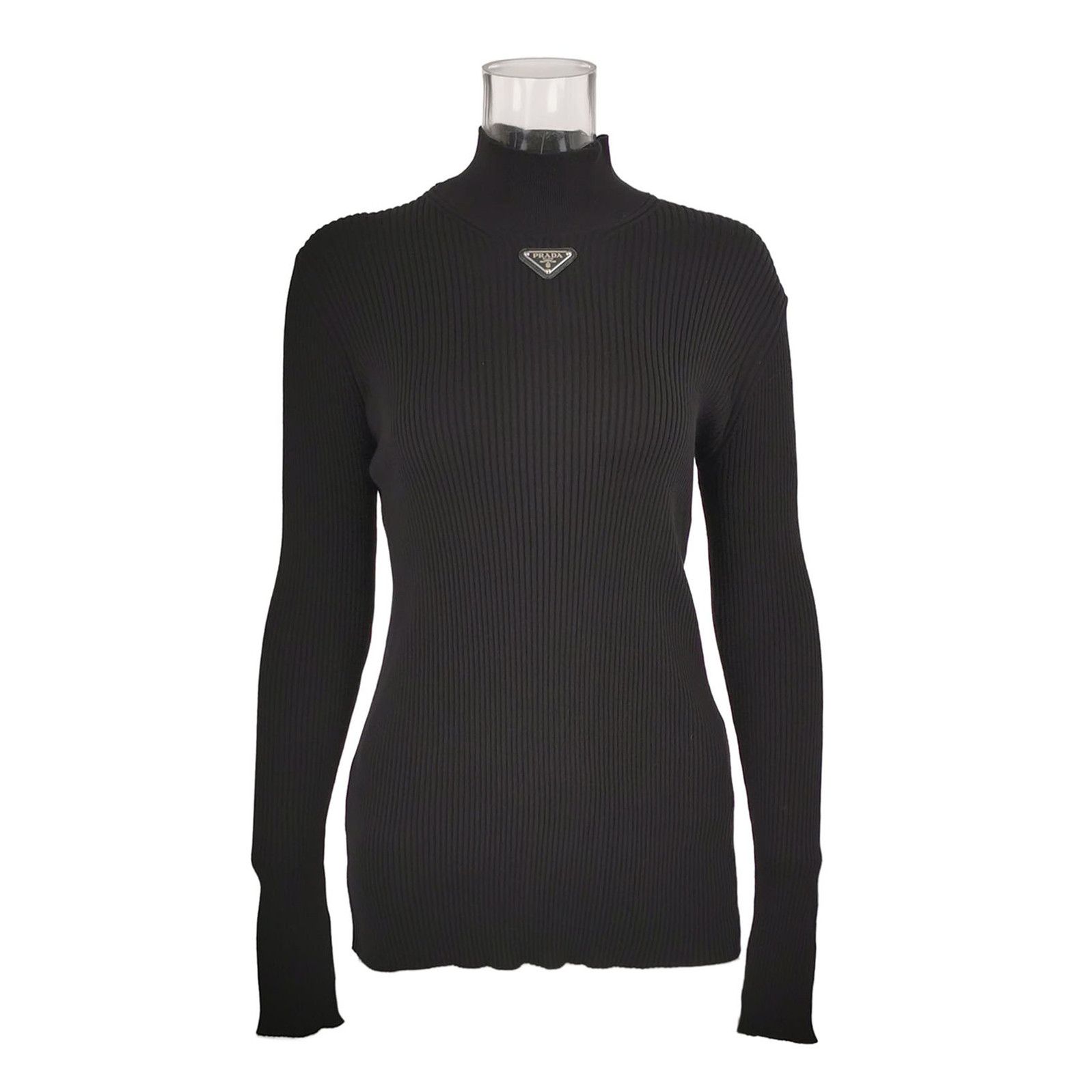 Prada Prada Ribbed Black Knit Sweater with Logo - dmc Size S / US 4 / IT 40 - 1 Thumbnail
