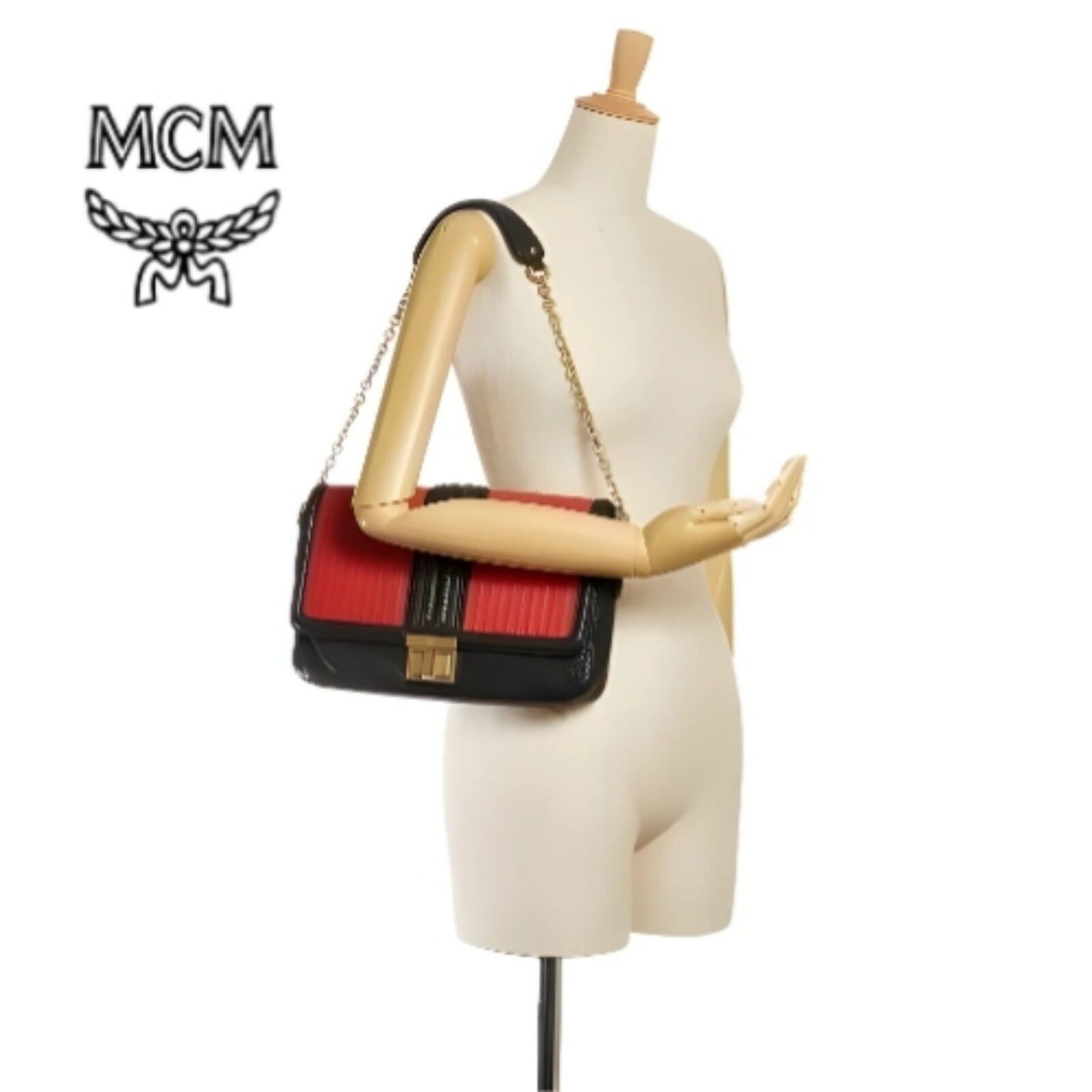 MCM MCM Red & Black Embossed Snake Leather & Chain Shoulder Bag Size ONE SIZE - 1 Thumbnail