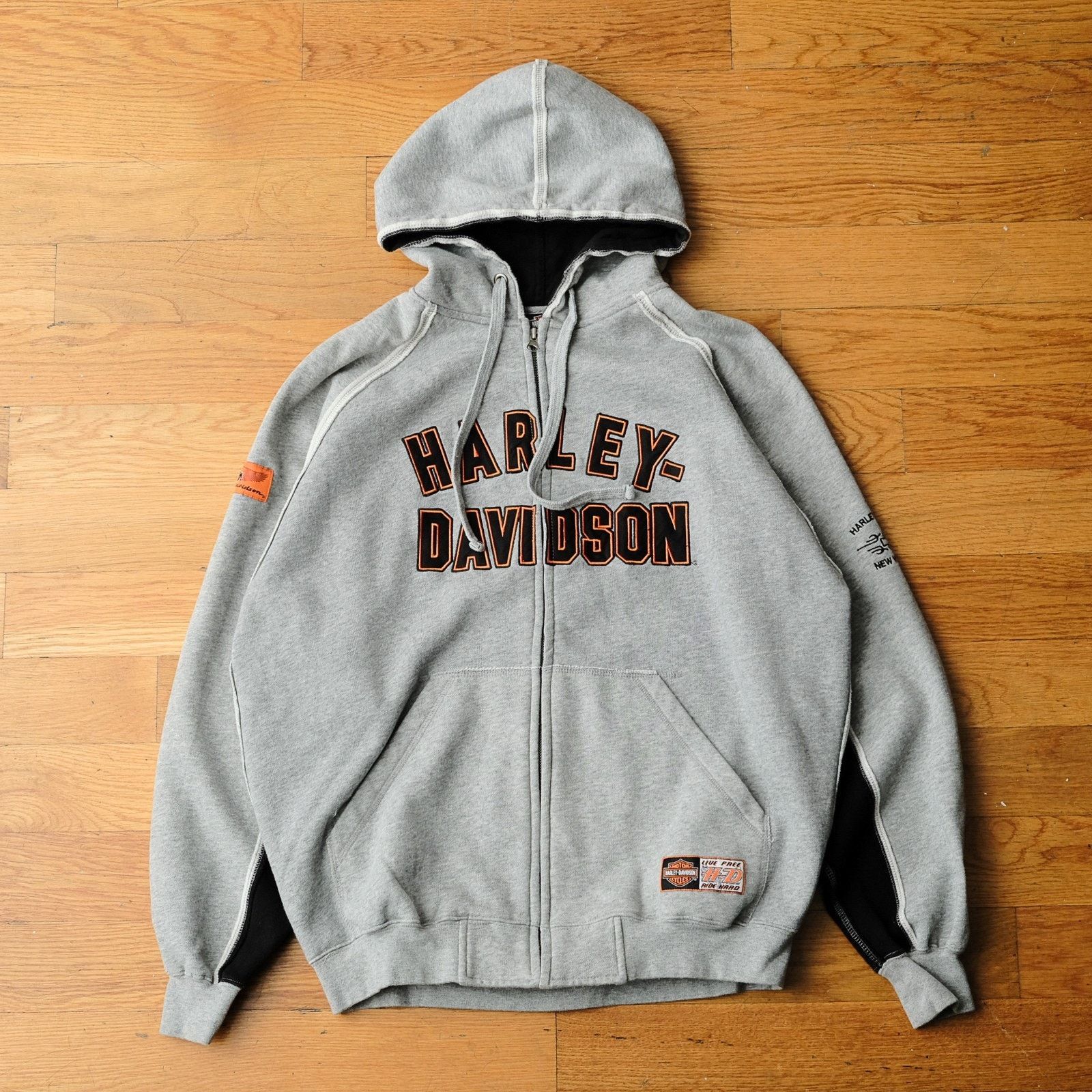 Harley Davidson Y2K Spellout Motorbike Full Zip Sweatshirt