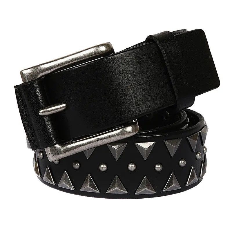 image of Vintage Genuine Leather Heavy Metal Rivet Punk Belts in Black, Men's