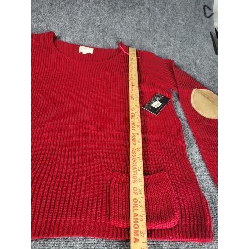 Other Debbie Morgan Red Pullover Rib Sweater Sz L Elbow Patches LS Size L / US 10 / IT 46 - 4 Thumbnail