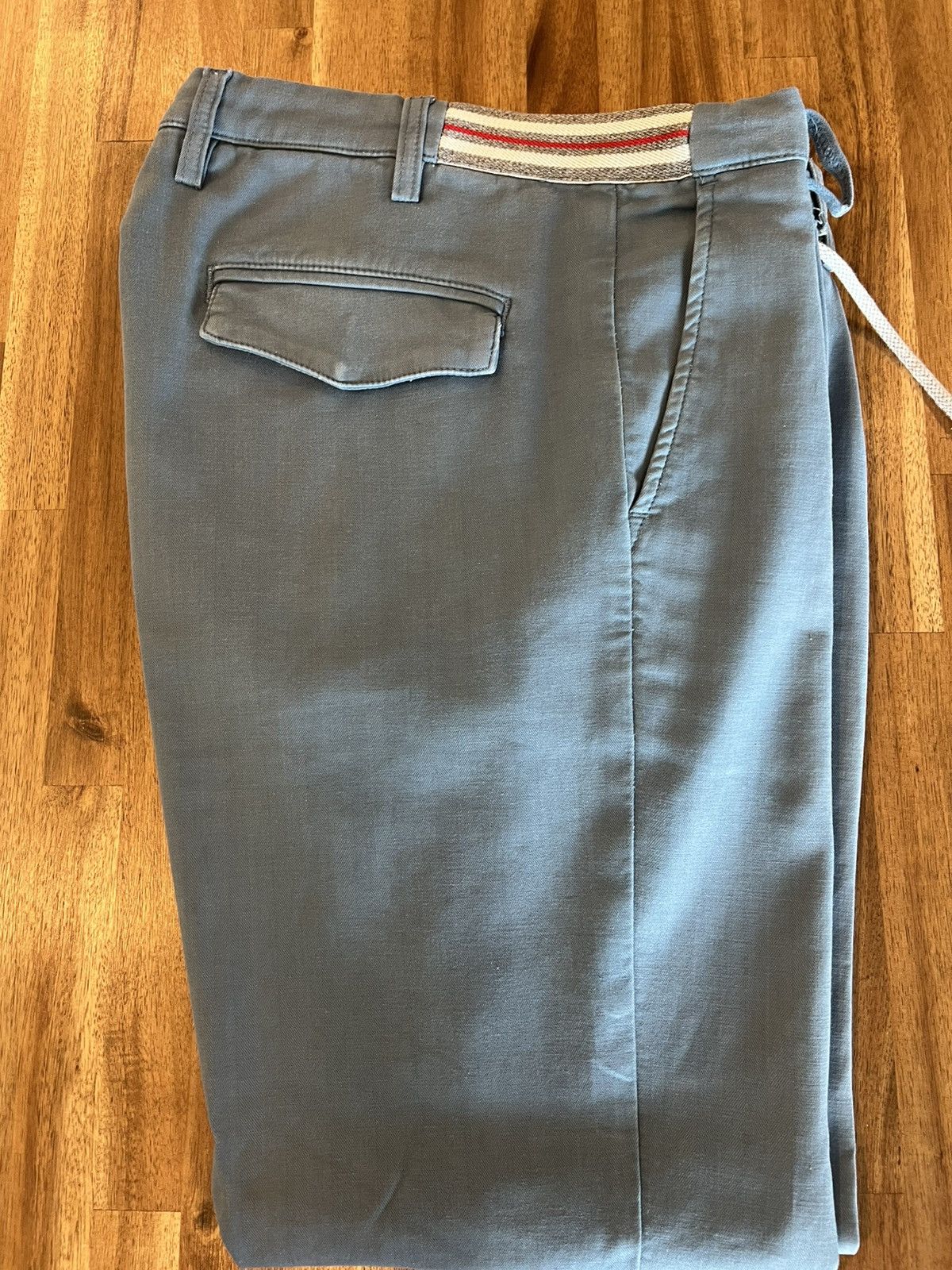 Eleventy Eleventy Blue Cotton Herringbone Drawstring Pants 33W Size US 33 - 2 Thumbnail