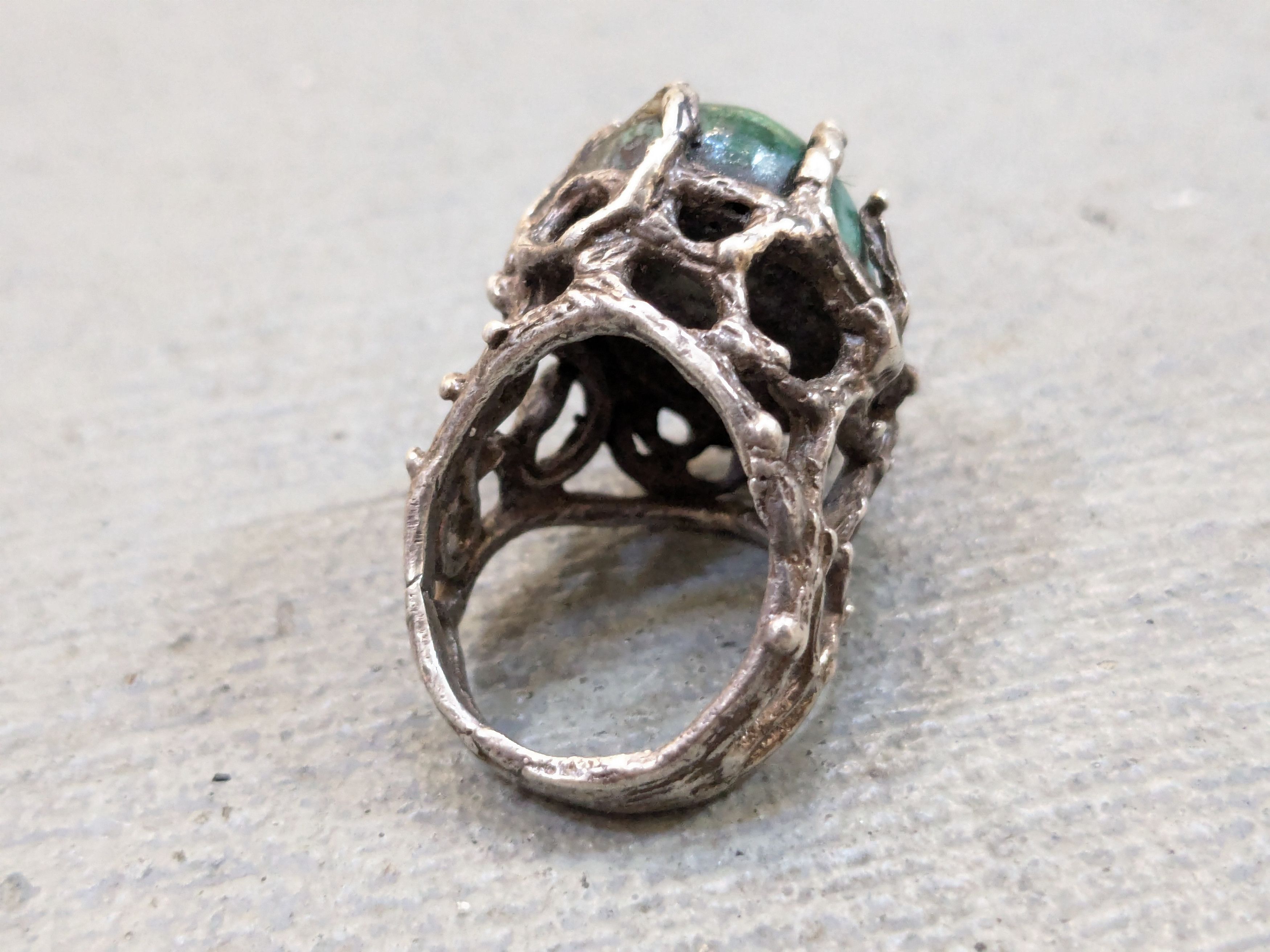 Other Vintage Sterling Silver Ring Chysocolla Brutalist Modern Size ONE SIZE - 10 Thumbnail