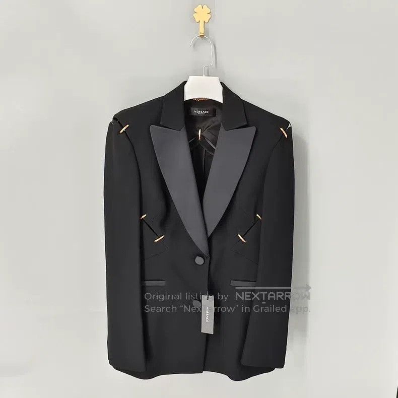 Versace Versace Solid metal paneled single-breasted long-sleeved s Size S / US 4 / IT 40 - 1 Thumbnail