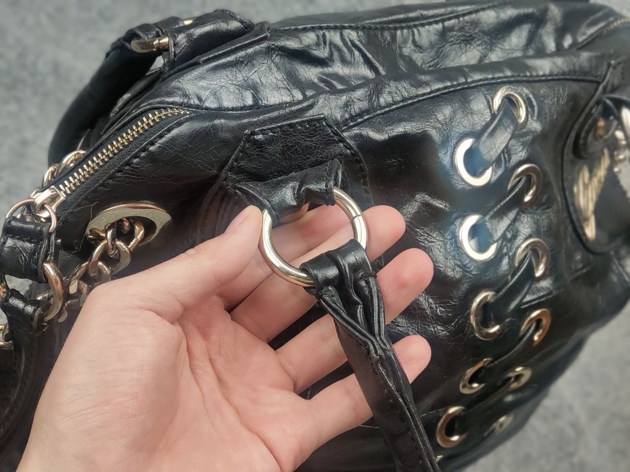 Vintage Guess Black Leather Bag Y2K Shoulder Handbag Grunge