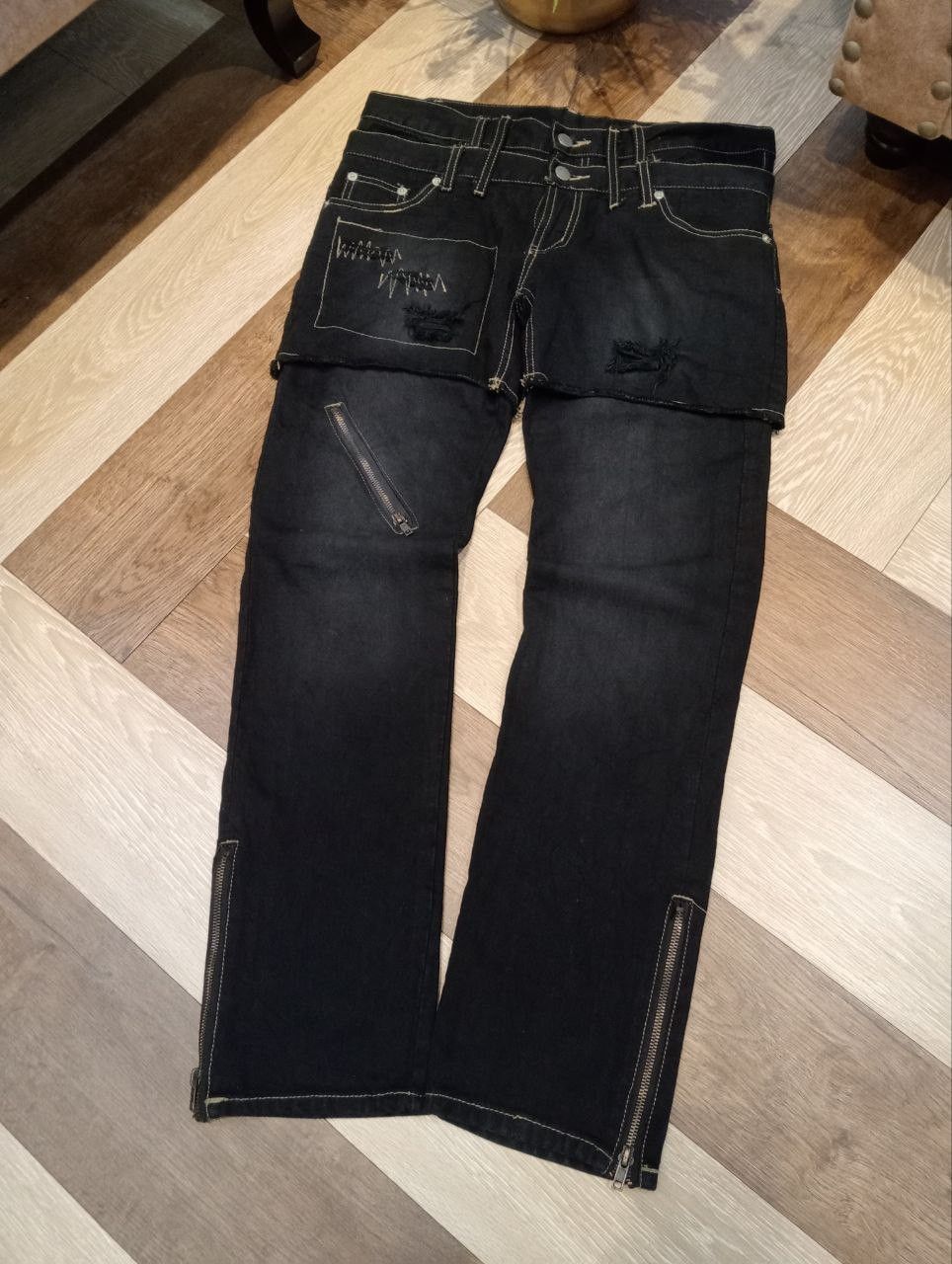 Japanese Brand JAPANESE KMK JEANS FEATURE A UNIQUE DOUBLE WAIST ANKLE ZIP Size US 34 / EU 50 - 2 Thumbnail
