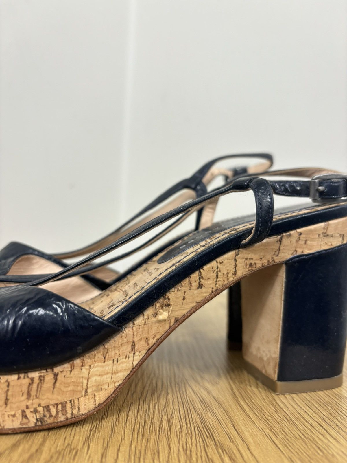 Marc by Marc Jacobs Marc By Marc Jacobs Navy Leather Cork Block Heel Sandals Size US 9.5 / IT 39.5 - 13 Thumbnail
