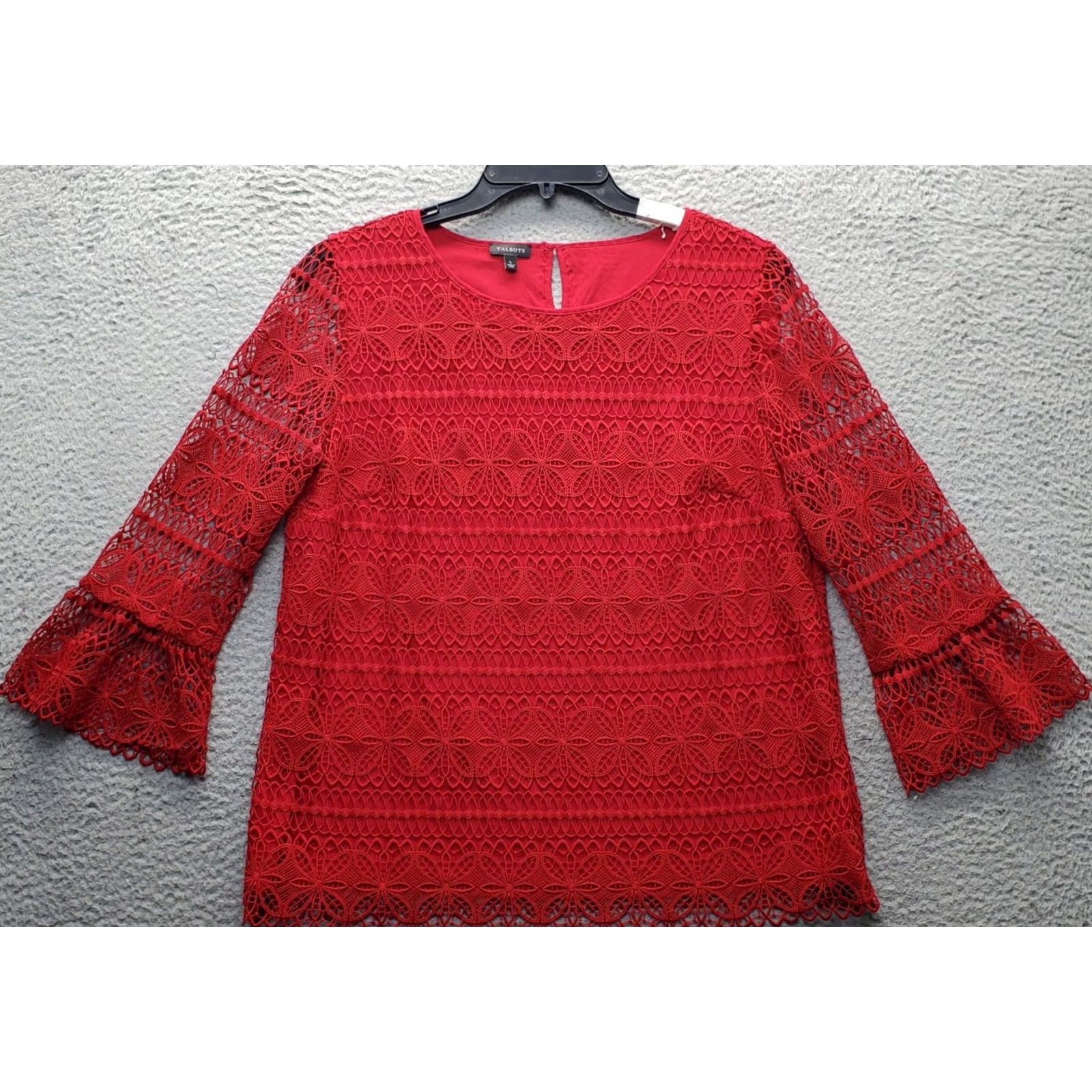 Talbots Talbots Blouse Womens L Red Floral Lace 3/4 Bell Sleeve Side Zip N/A Size L / US 10 / IT 46 - 2 Thumbnail