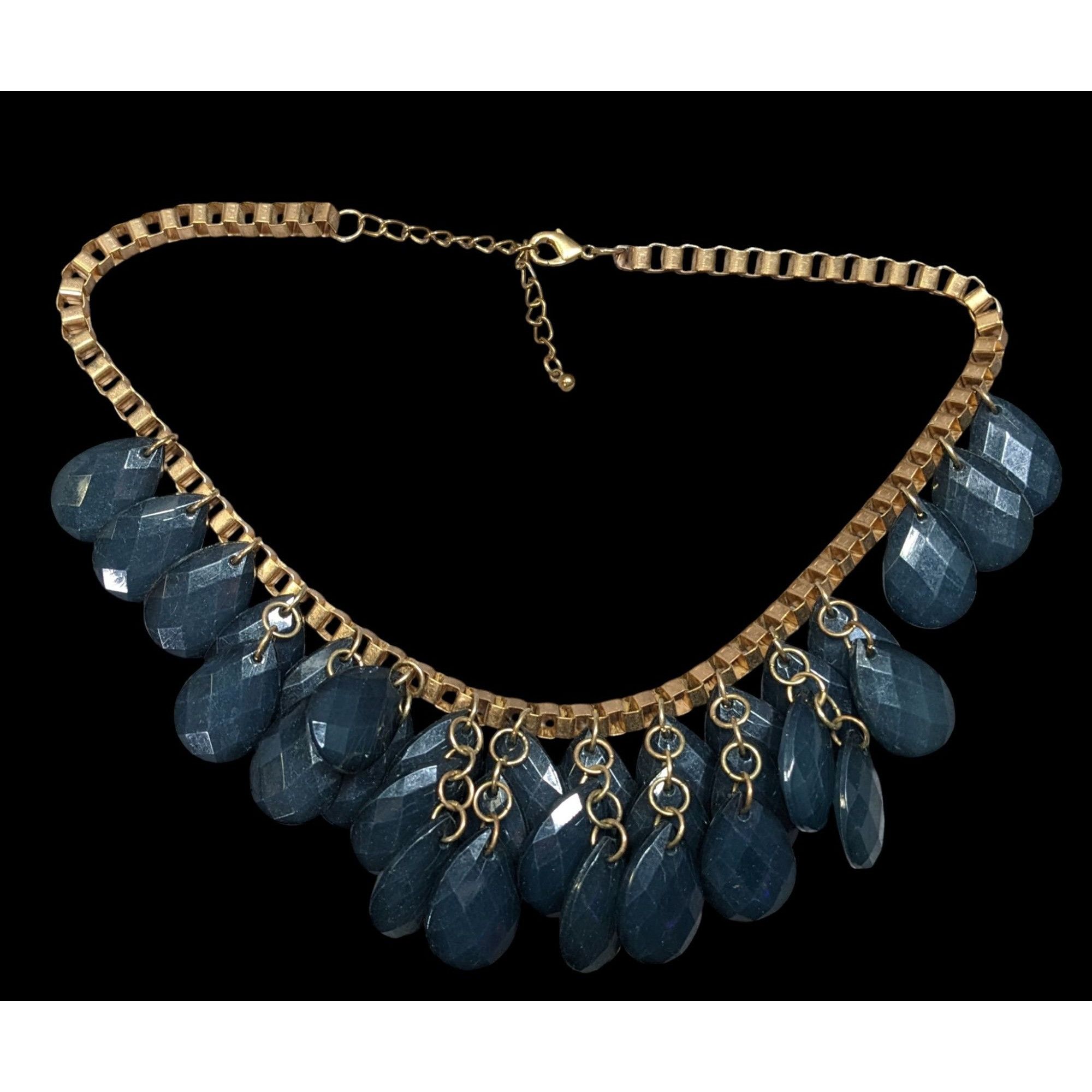 Other Y2K Glam Navy And Gold Tone Teardrop Fringe Necklace Size ONE SIZE - 1 Thumbnail
