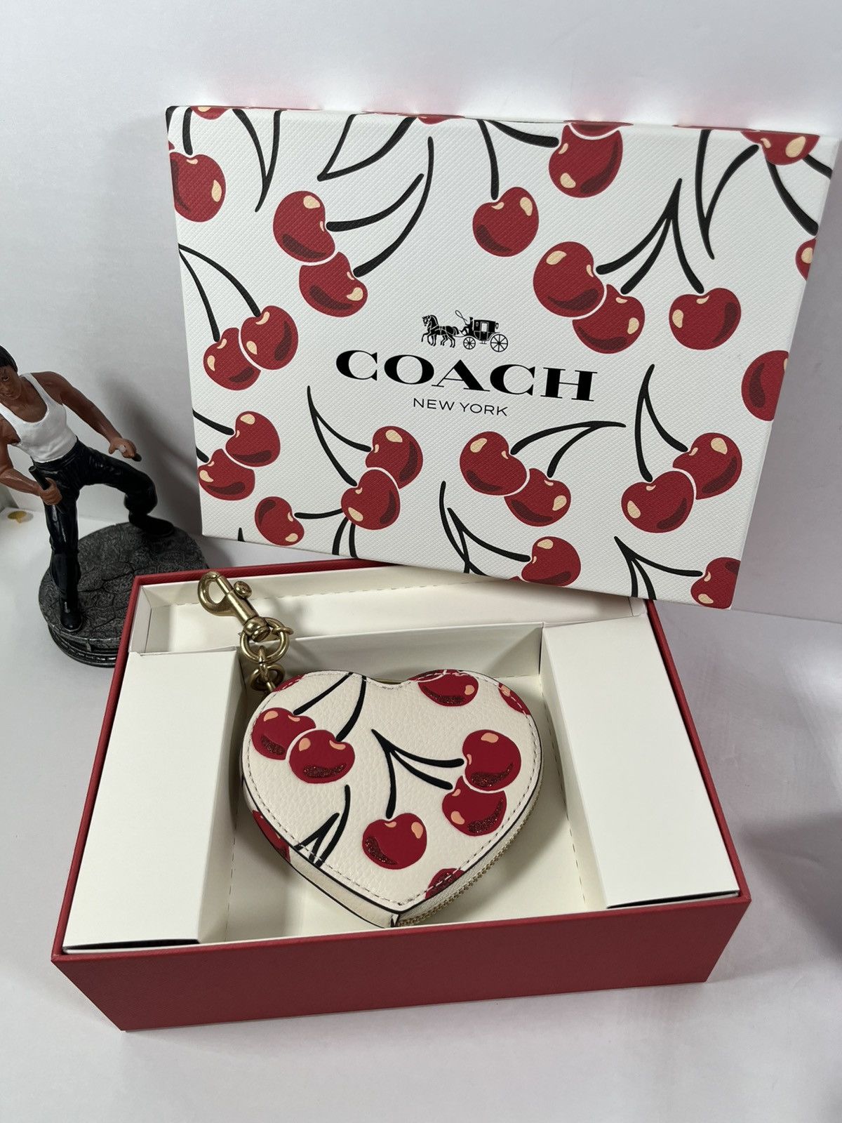 COACH boxed cherry print heart NIB