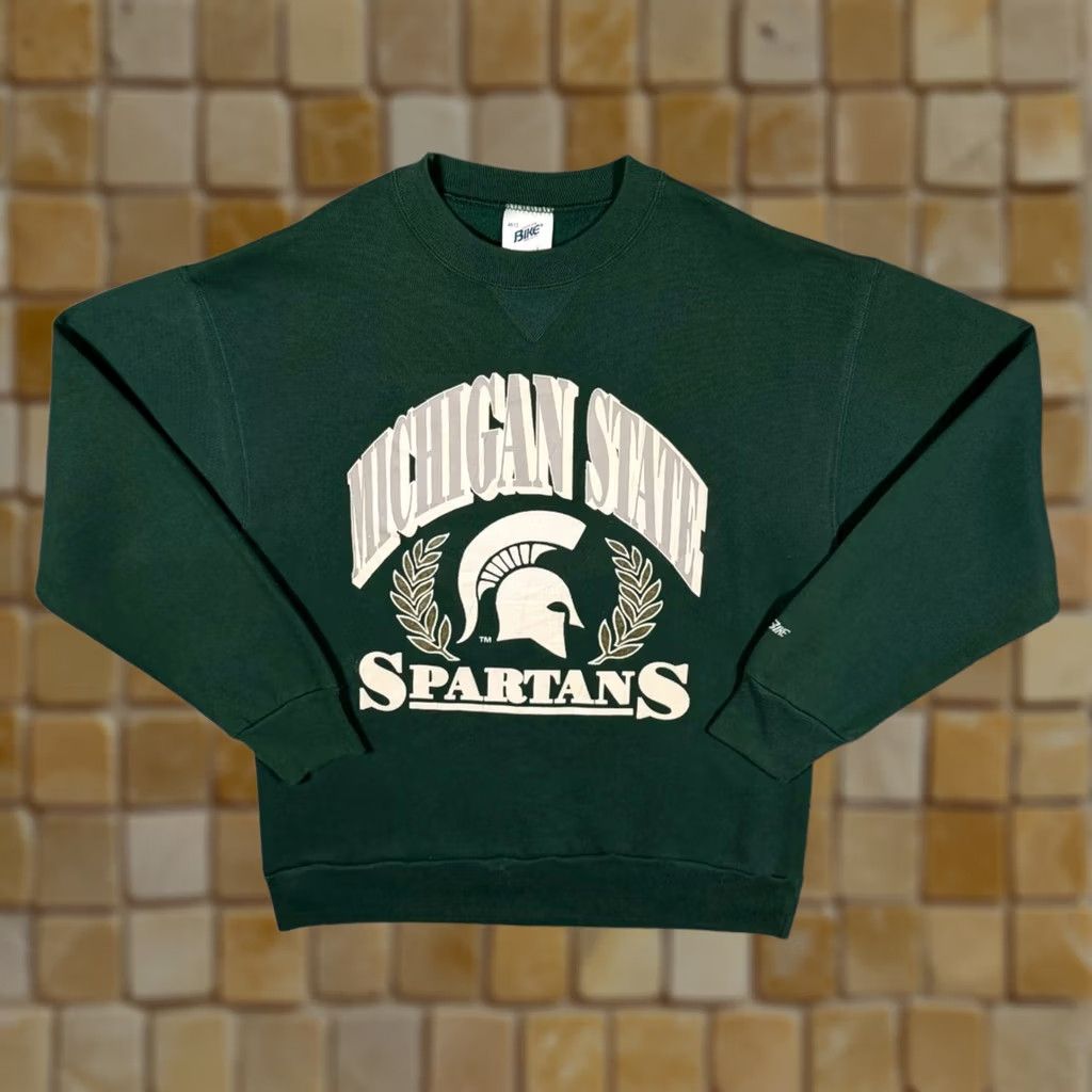 NCAA VINTAGE Bike NCAA Michigan State Spartans College Graphic Green Sweatshirt Large Mens Sweatshirt Size US L / EU 52-54 / 3 - 1 Thumbnail