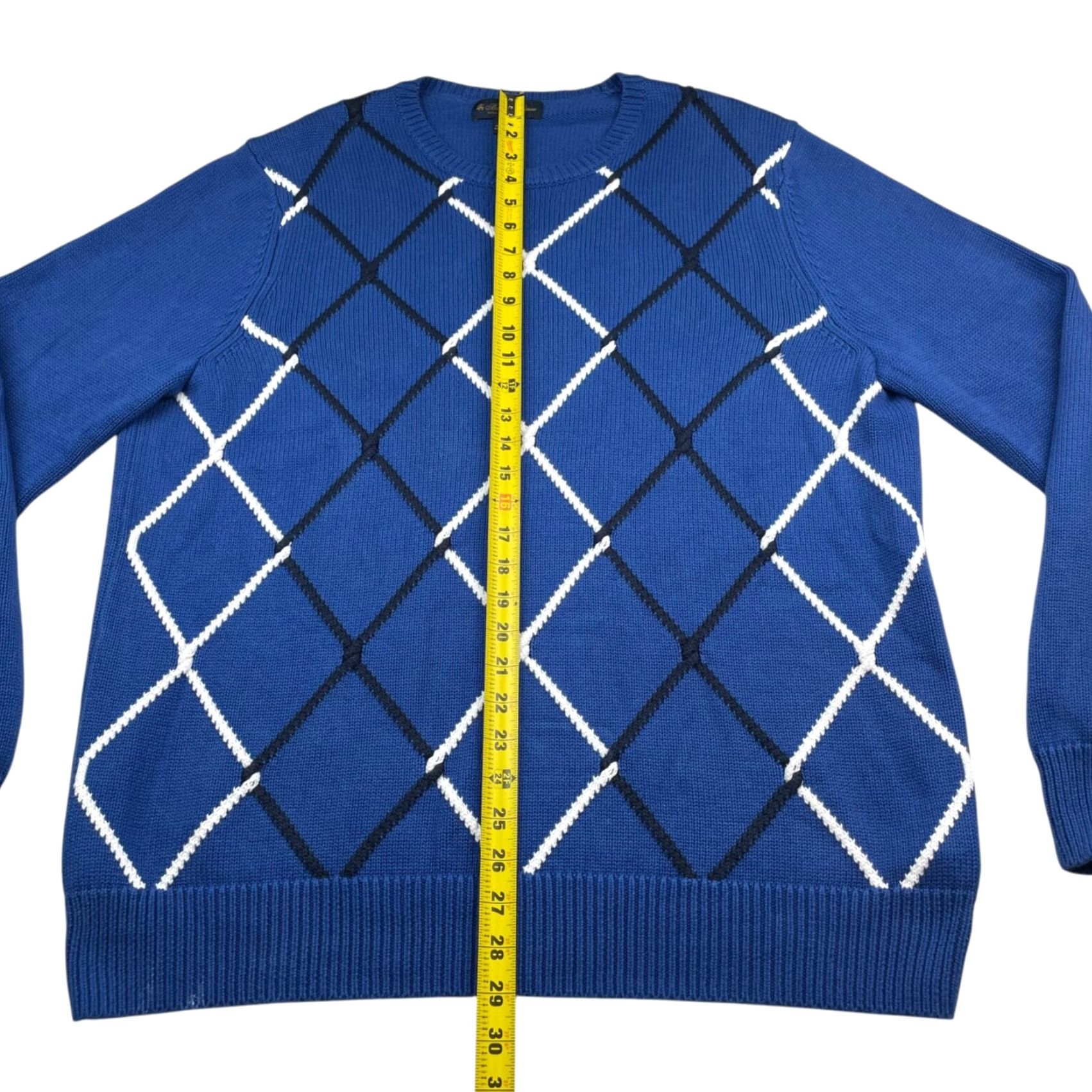 Brooks Brothers Brooks Brothers Men’s Textured Knit Pullover Sweater Blue Argyle XL Crew Neck 100% Cotton Size US XL / EU 56 / 4 - 5 Thumbnail