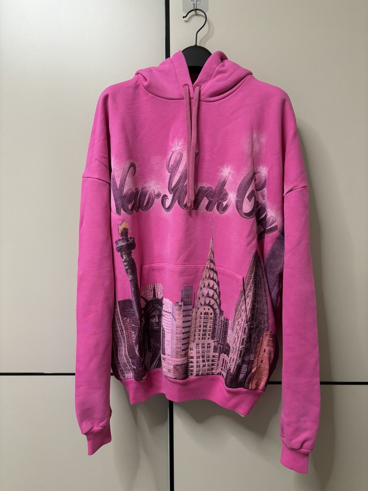 image of Balenciaga New York City Ny Airbrush Hoodie in Hot Pink, Men's (Size Small)