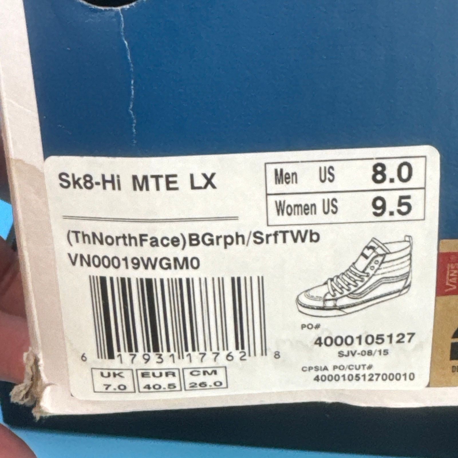 The North Face × Vans Vans Vault x The North Face Sk8-Hi MTE LX Blue Graphite m8 Size US 8 / EU 41 - 16 Thumbnail