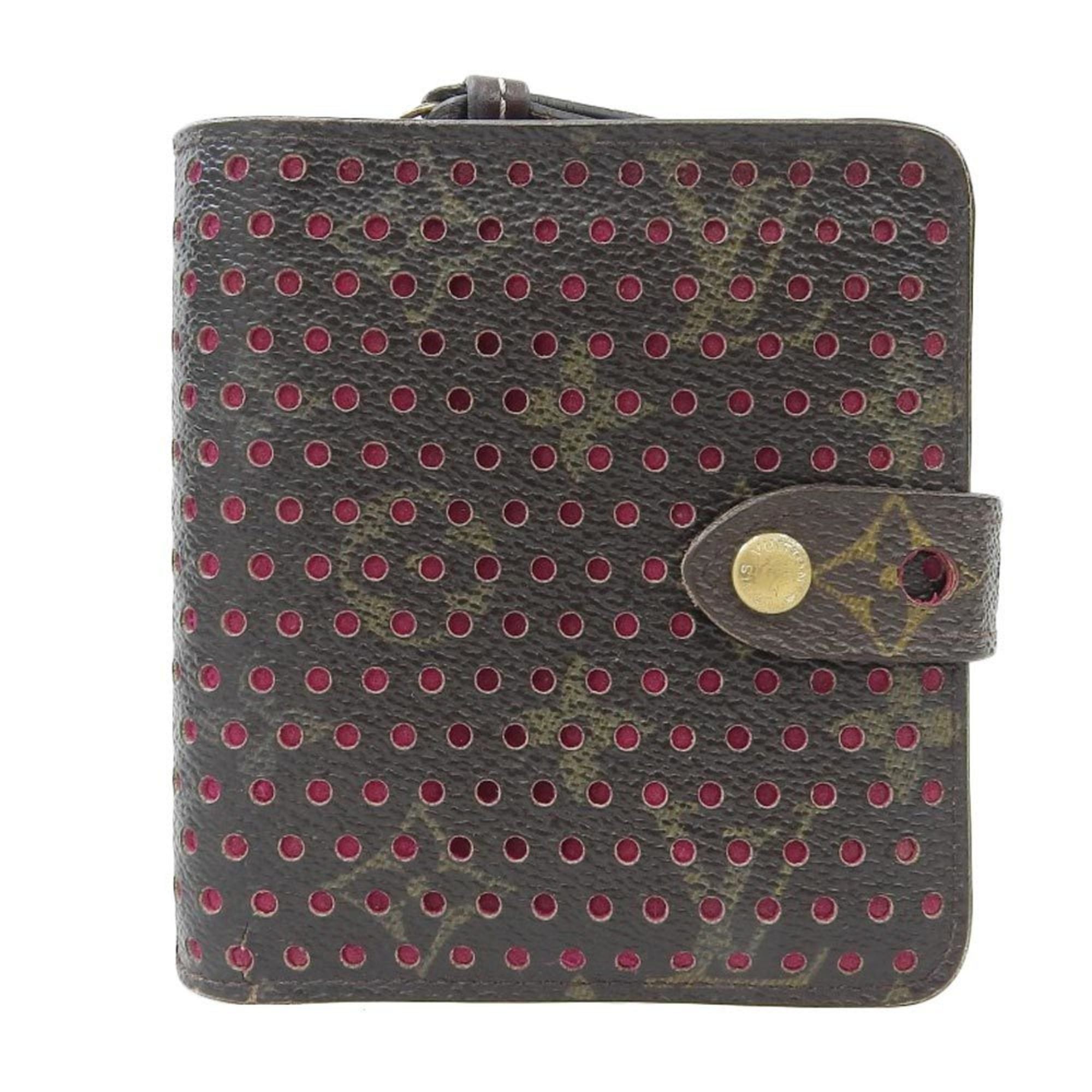 image of Louis Vuitton Monogram Perfo Compact Zip Hook / Zipper Folding Wallet Fuchsia M95188 in Black, Wome