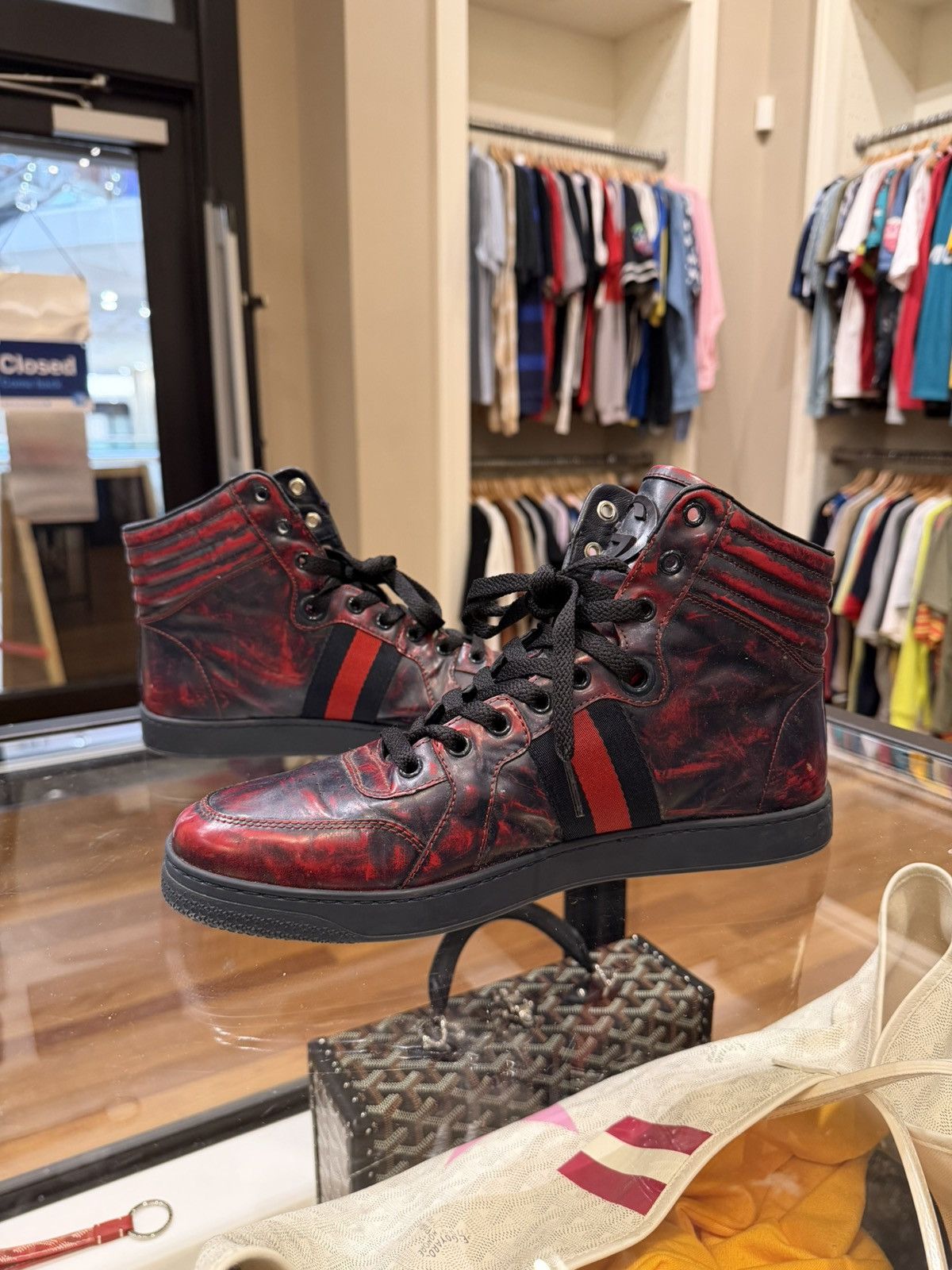 Gucci Gucci Marbled Distressed Leather High Top - Red Blue Size US 7 / EU 40 - 3 Thumbnail