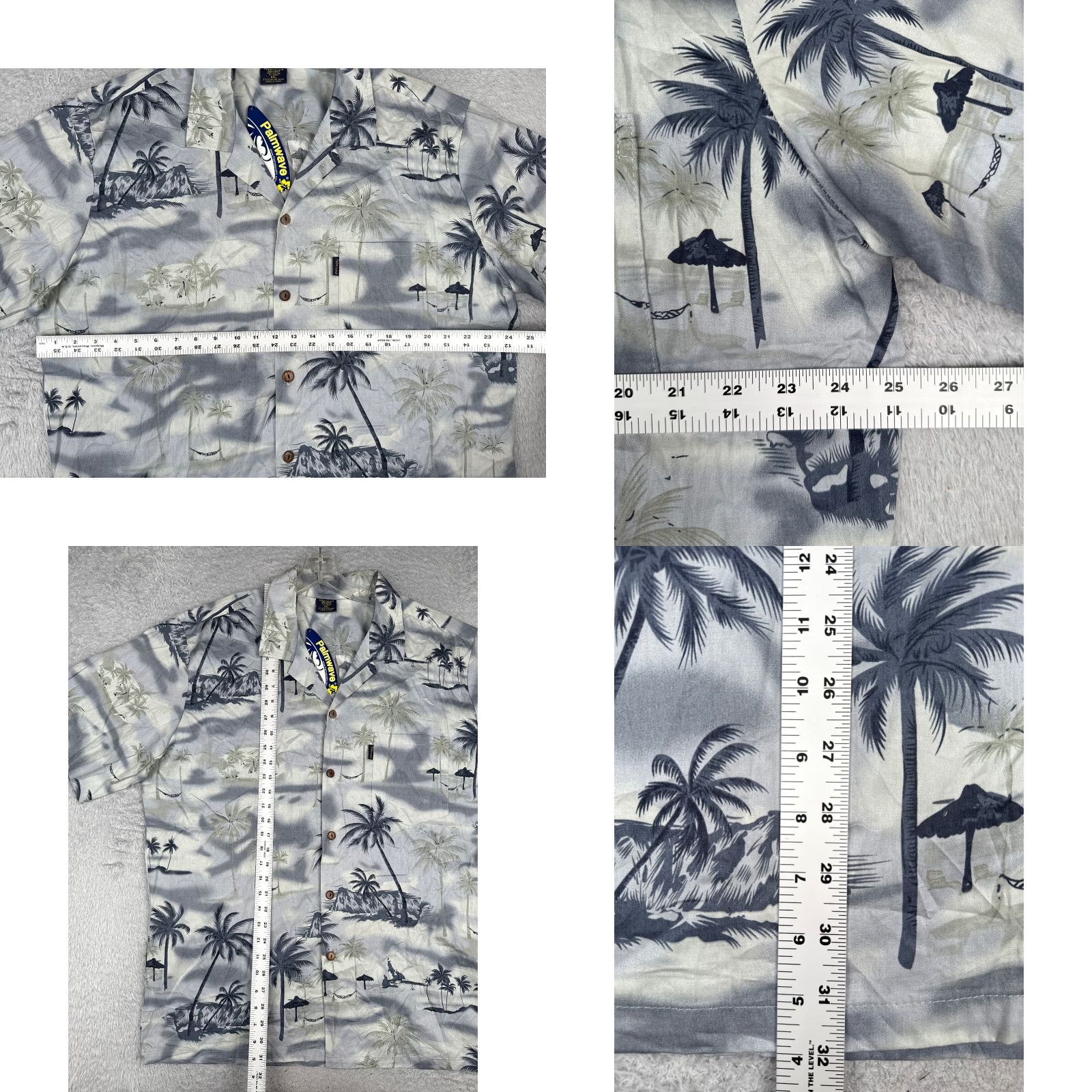Vintage Palmwave Shirt Men 2XL Gray Blue 100% Cotton Short Sleeve Button-Up Hawaiian Floral Vintage No Size US XXL / EU 58 / 5 - 8 Thumbnail