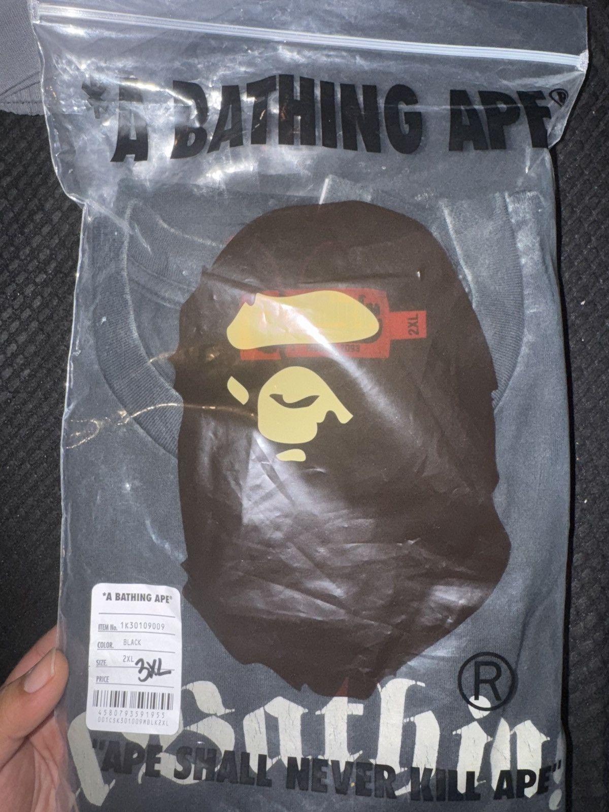 Bape BAPE OVERDYED COLLEGE TEE IN BLACK WASH (XXL) Size US XXL / EU 58 / 5 - 6 Thumbnail