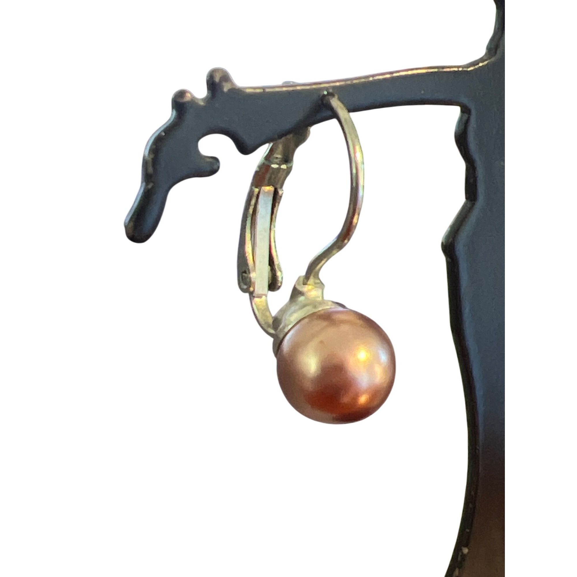 Other Vtg Silver Tone Leverback Faux Copper Pearl Drop Earrings Le Size ONE SIZE - 2 Thumbnail
