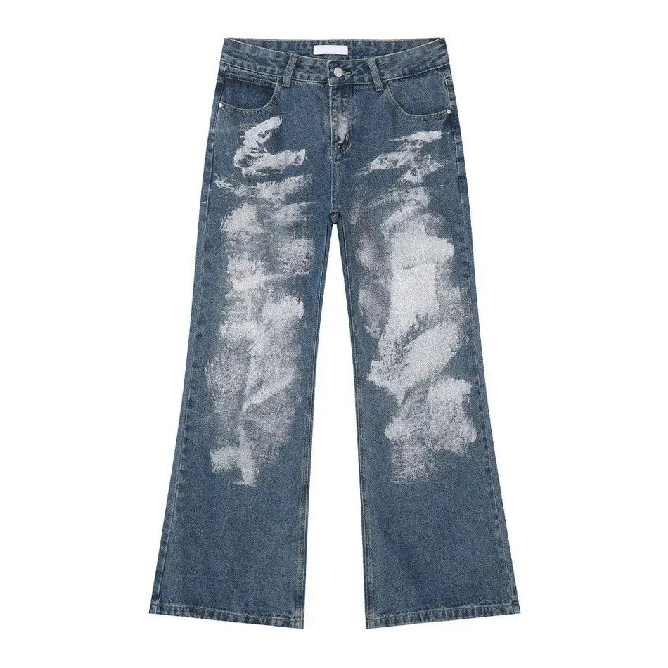 Japanese Brand Retro loose straight leg casual painted jeans Size US 32 / EU 48 - 6 Thumbnail