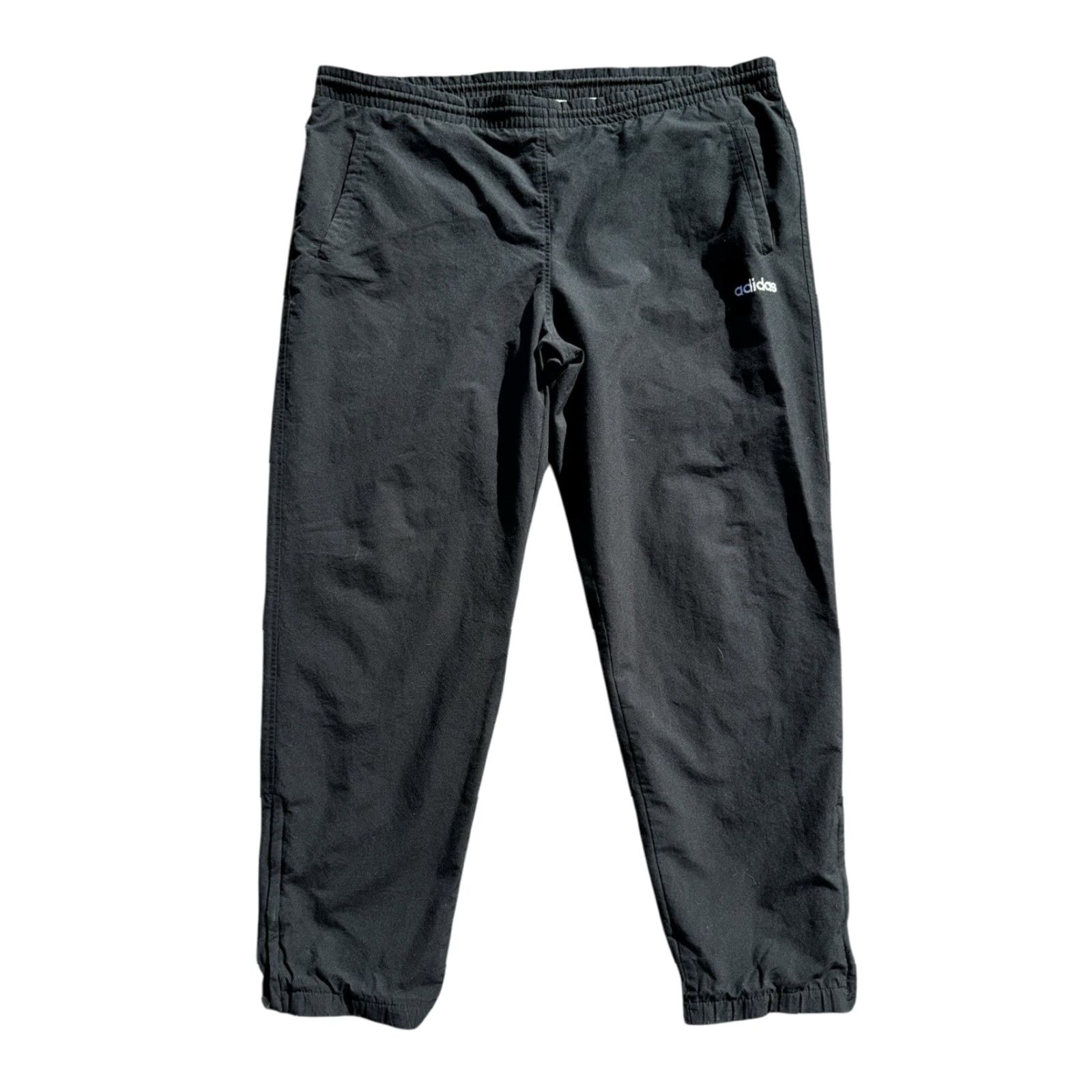 Adidas VINTAGE Adidas Track Pants Baggy 90s Black L Mens Regular Sz L Zippered RARE Pants Size US 33 - 2 Thumbnail