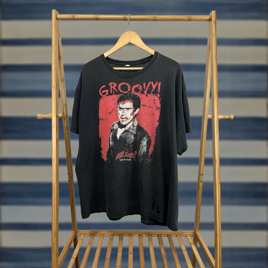 Delta VTG Evil Dead 2 Groovy Horror Faded Thrashed T-Shirt 2XL Black Mens Shirt Distressed Death 1980s 90s Dodgers? Size US XXL / EU 58 / 5 - 1 Thumbnail