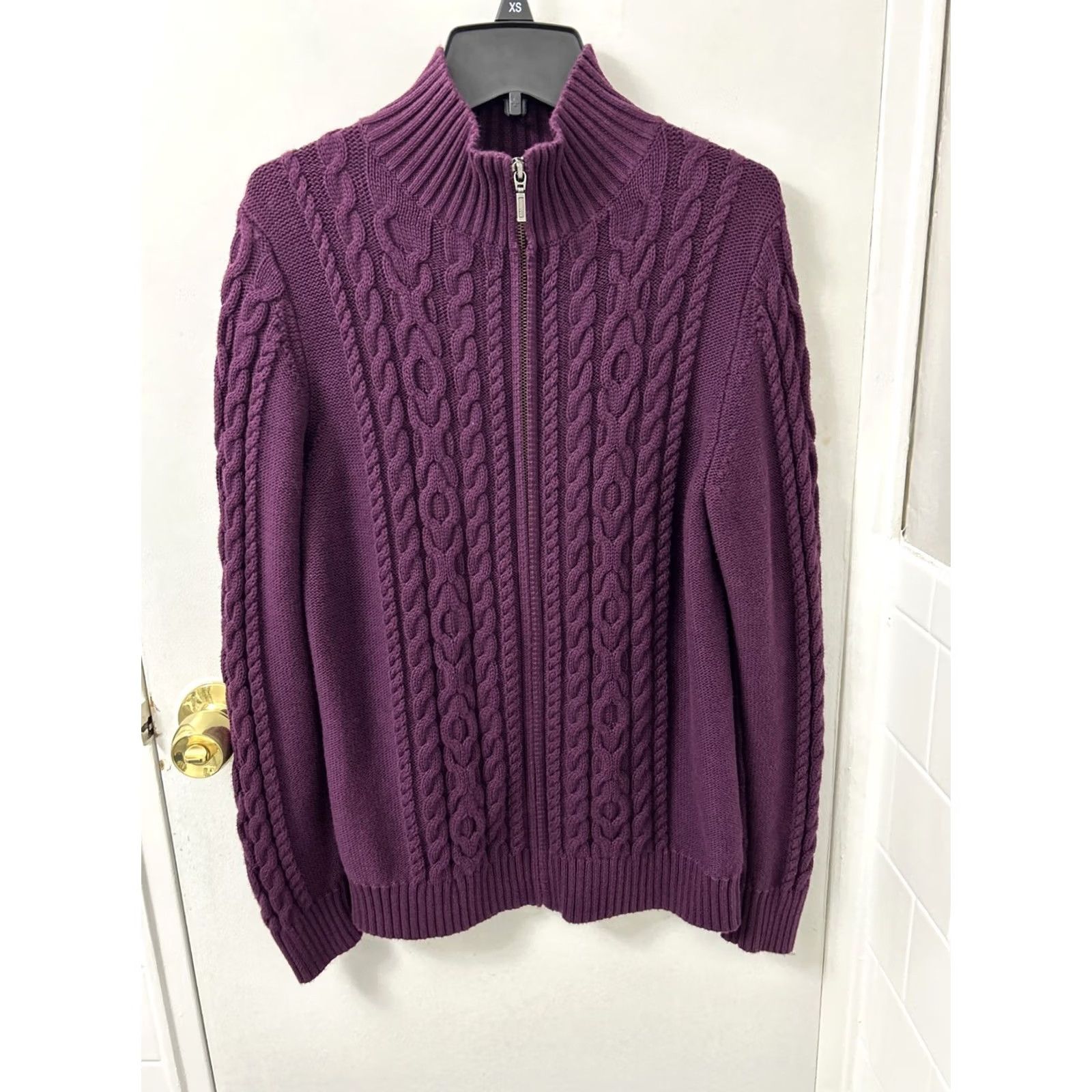 Doublet LL Bean Double L Sweater Womens M Burgundy Red Cable Knit Full Zip Mock Neck Cardigan 100% Cotton Regular Size M Womens Color Red Size M / US 6-8 / IT 42-44 - 2 Thumbnail