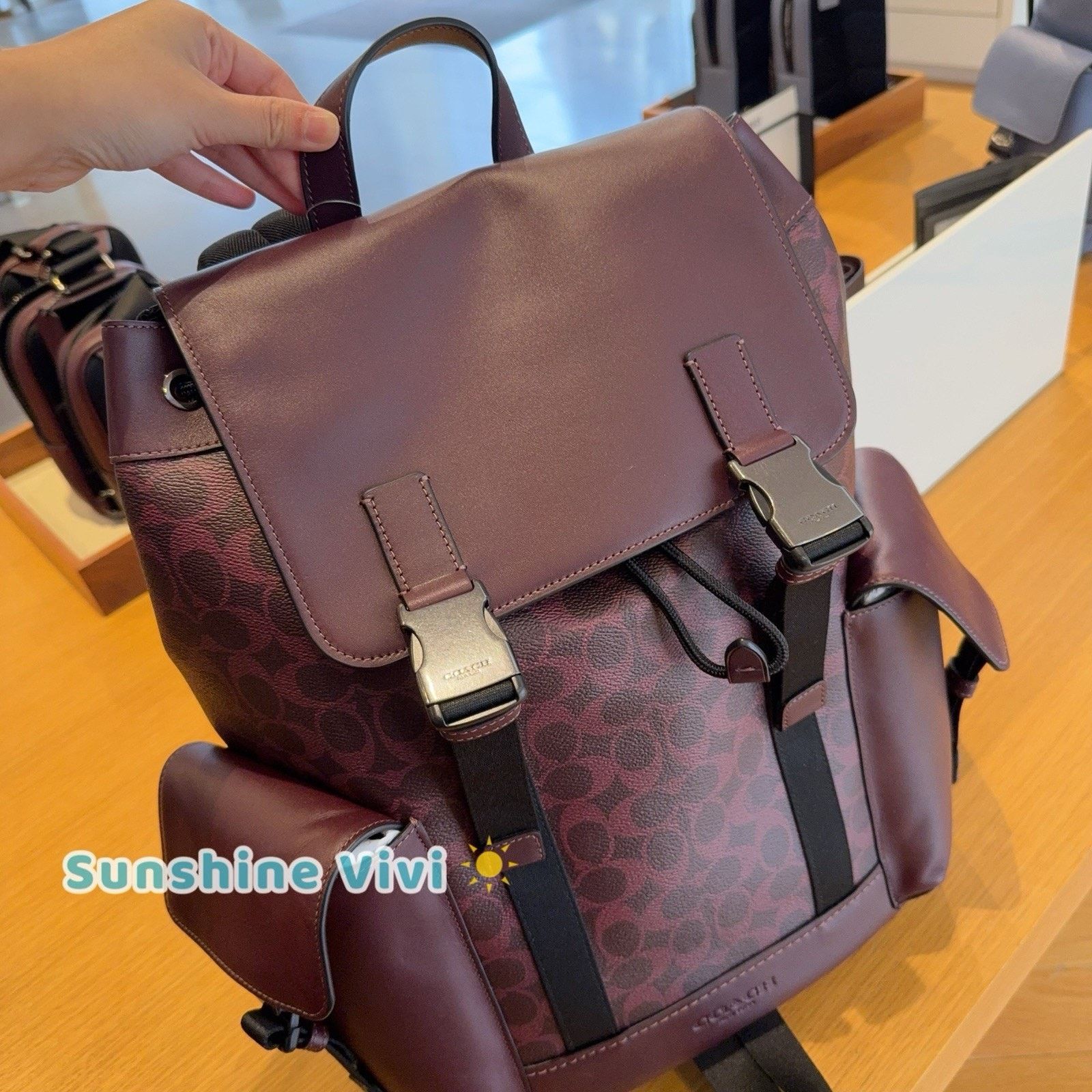 Coach NWT COACH MEN'S Clark Backpack Canvas CCF90 BLACK CURRANT Size ONE SIZE - 2 Thumbnail