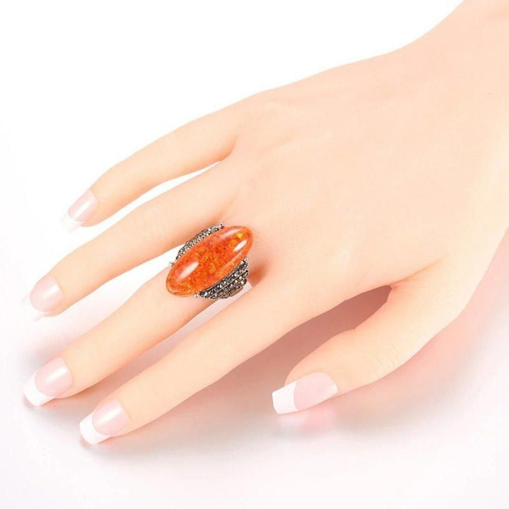 Designer Vintage 32mm Orange Amber Antique Silver Ring - Size 7 Size ONE SIZE - 4 Thumbnail