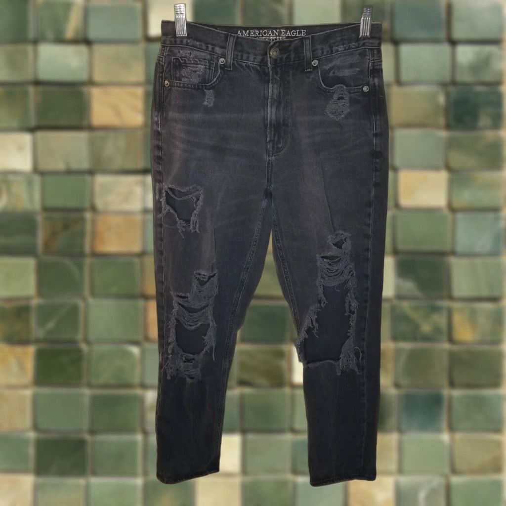 American Eagle Outfitters AMERICAN EAGLE Distressed Mom Jeans Black Size 4 Womens Size 27" / US 4 / IT 40 - 1 Thumbnail