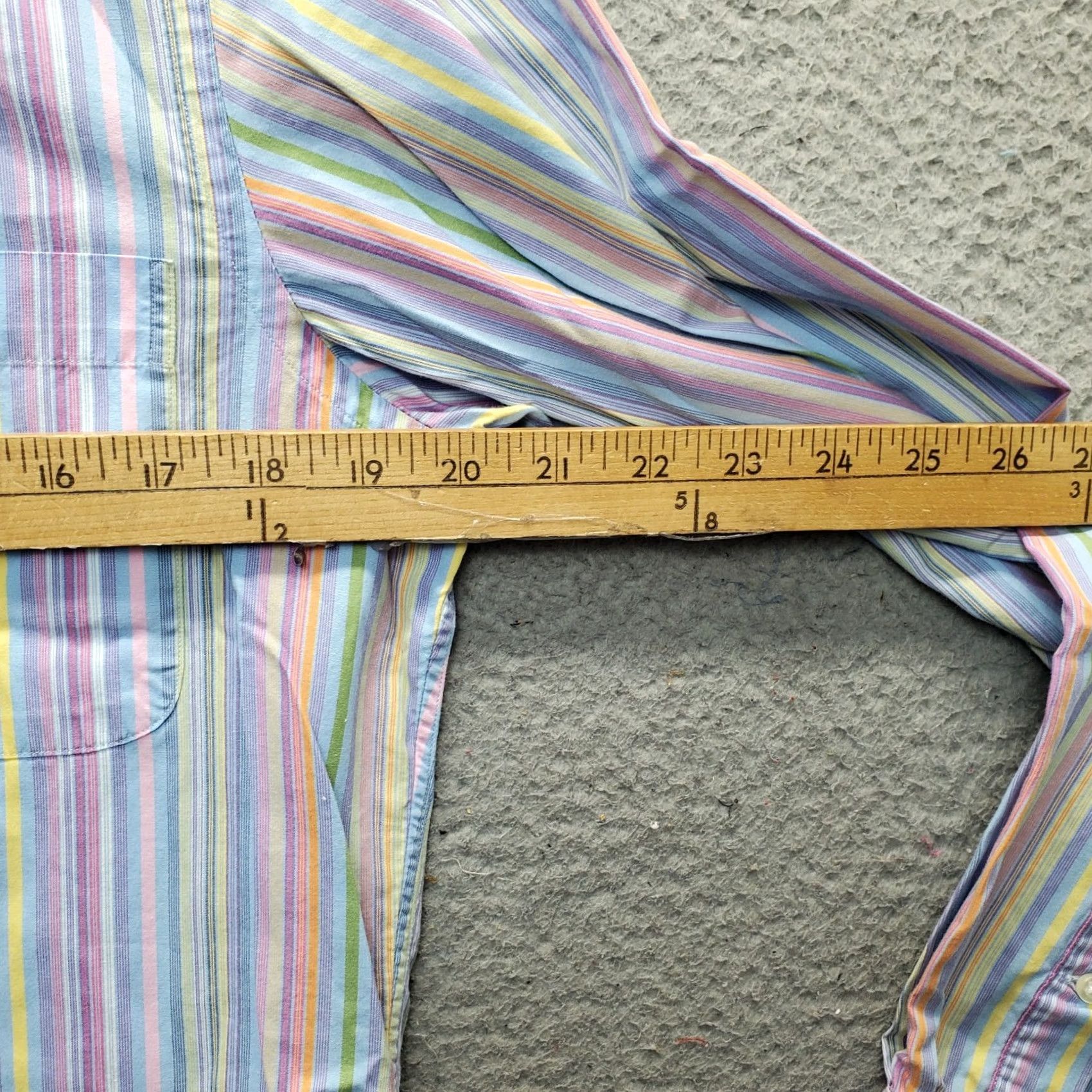 Lands' End Lands' End Dress Shirt Mens 15 Multi Striped Single Pocket Curved Hem Button Up Size 40R - 4 Thumbnail