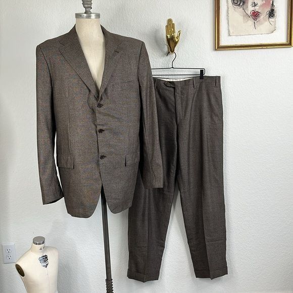 Barneys New York × Kiton × Vintage Kiton Barneys New York Cashmere 2 Pc 3 Button Suit Size 46L - 2 Thumbnail