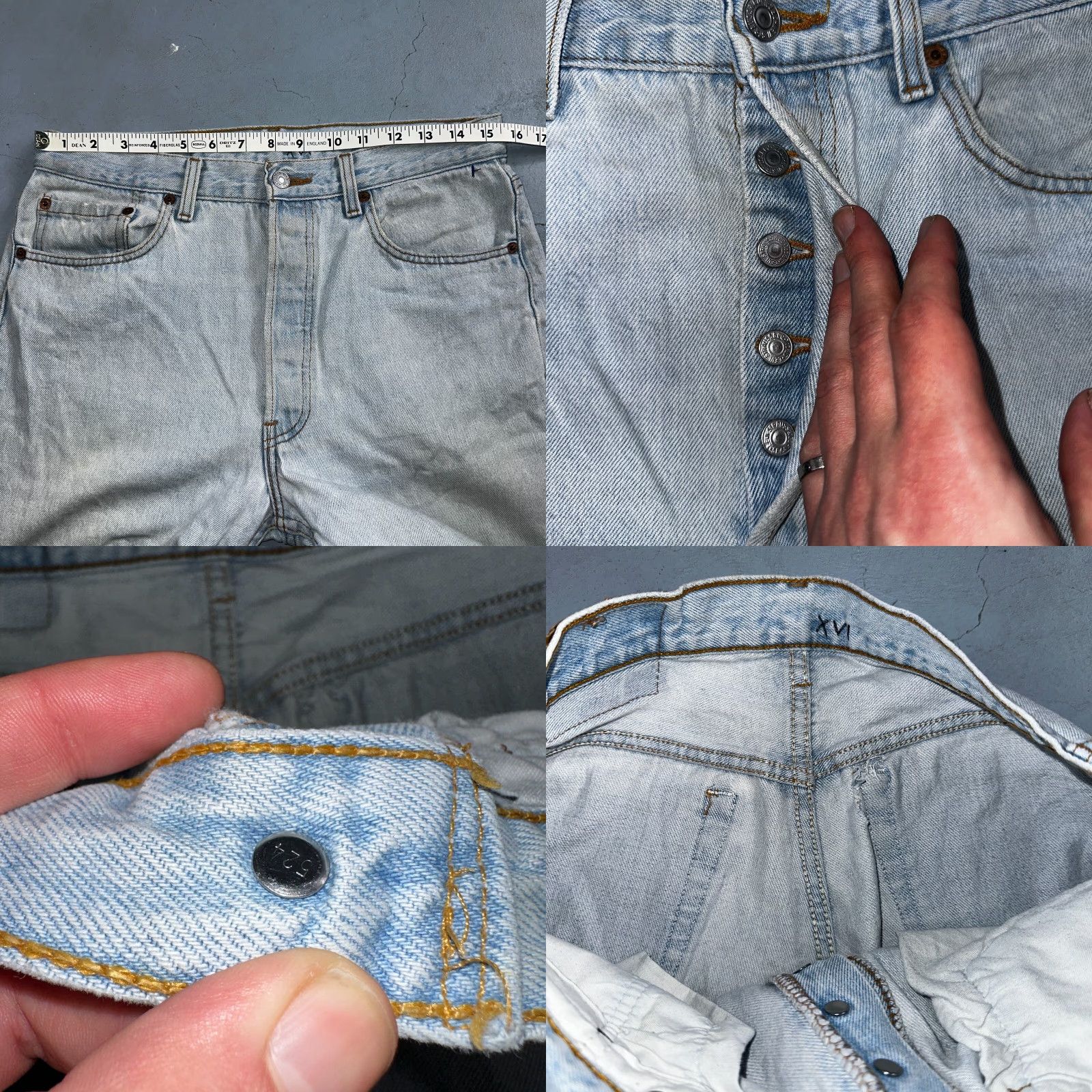 Levi's VINTAGE Levi's 501 Jeans Straight Mens 33x30 Blue Light Wash 90s USA Levis 501 Series Denim Size US 33 - 8 Thumbnail