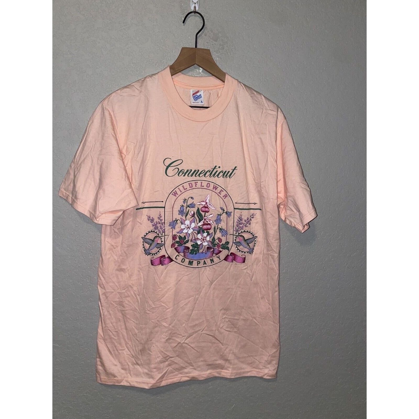 Jerzees Vintage Connecticut Wildflower Shirt Pink Test Print 90s Tee Size US L / EU 52-54 / 3 - 1 Thumbnail