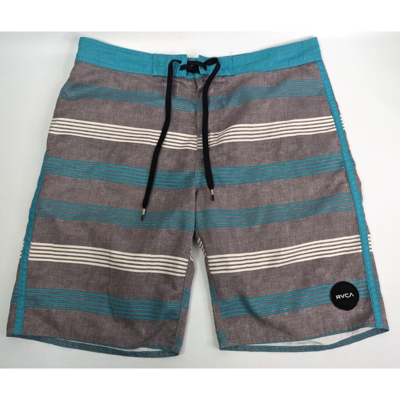 RVCA RVCA Board Shorts Men 34 Aqua Gray Striped Non Stretch Beach Trunks Size US 34 / EU 50 - 2 Thumbnail