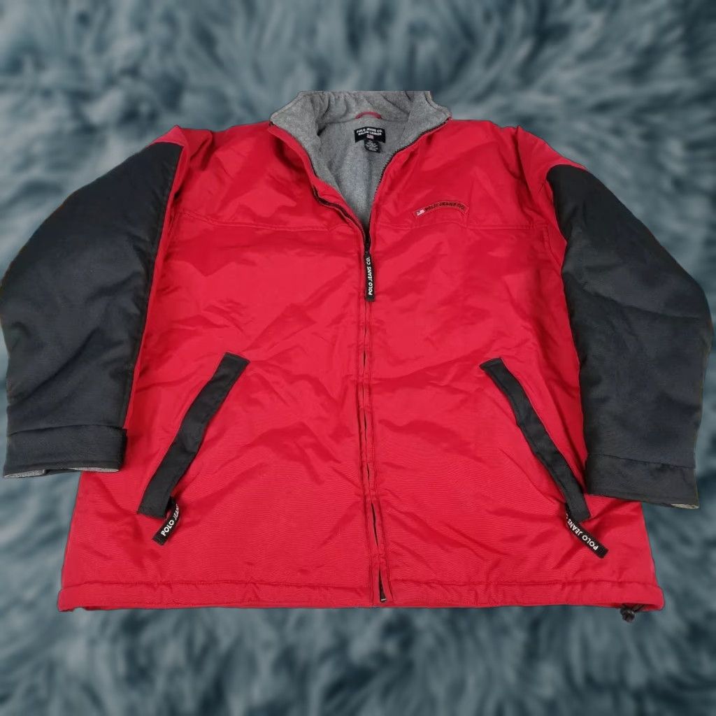 VINTAGE Ralph Lauren Polo Jeans Co Jacket Men's XL Fleece Lined Winter Red 90s VTG