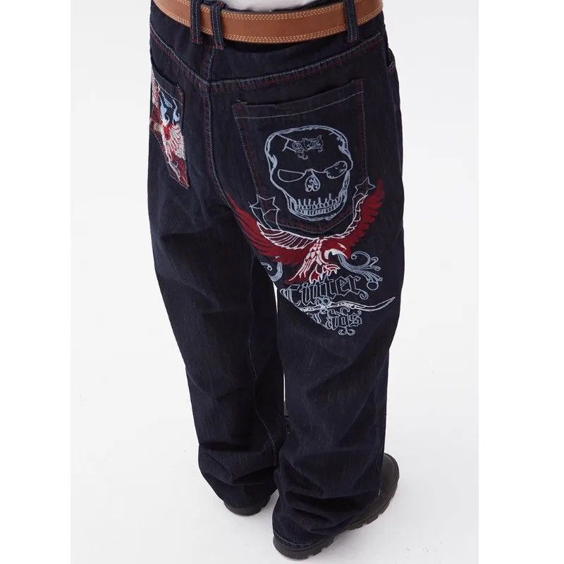 image of Skulls Skull Eagle Embroidered Denim Pant in Blue, Men's (Size 33)