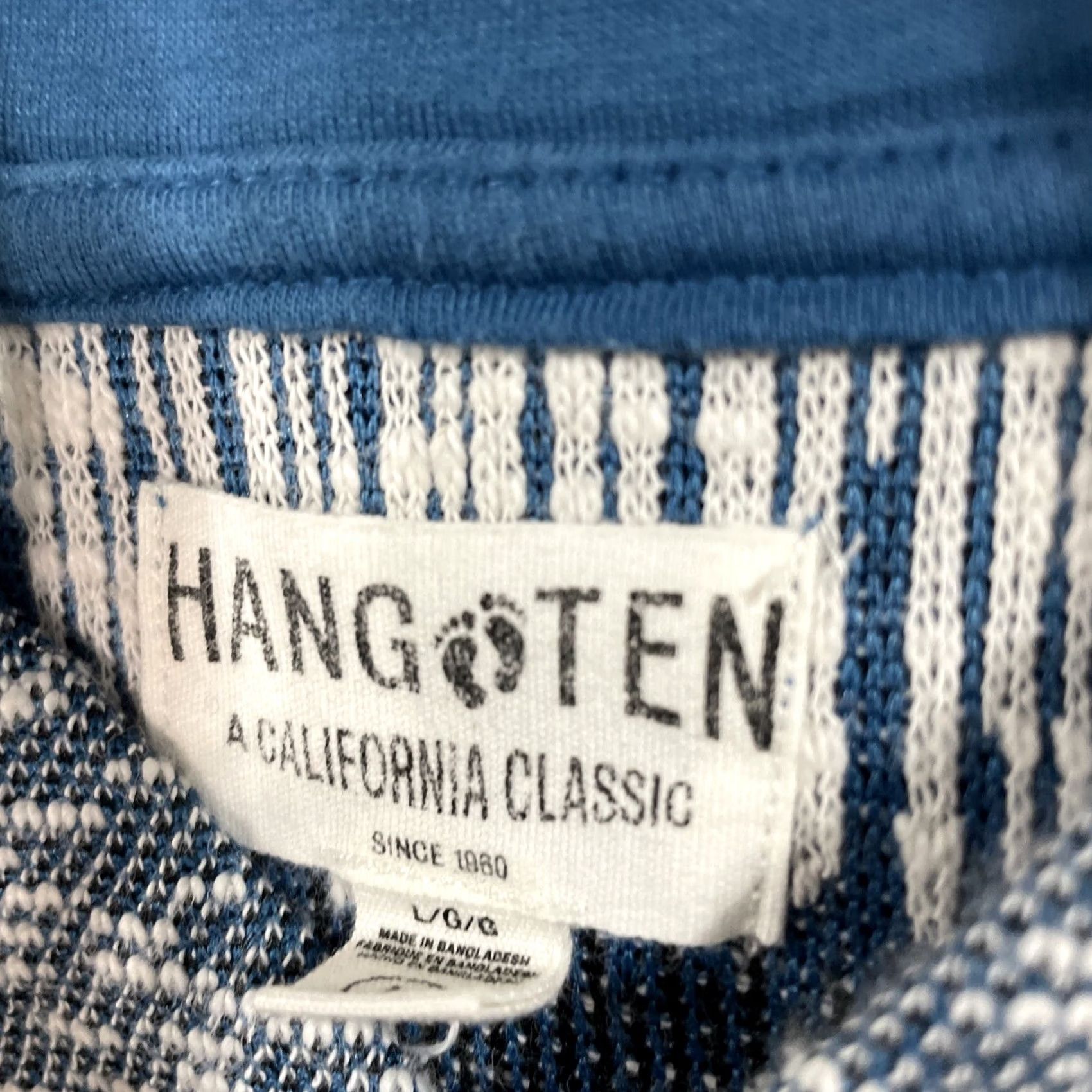 Hang Ten Hang Ten Hoodie Adult L Blue Gray Stripe Surf Beach Pullover Hooded Knit Sweatshirt Sweatshirt Size US L / EU 52-54 / 3 - 4 Thumbnail