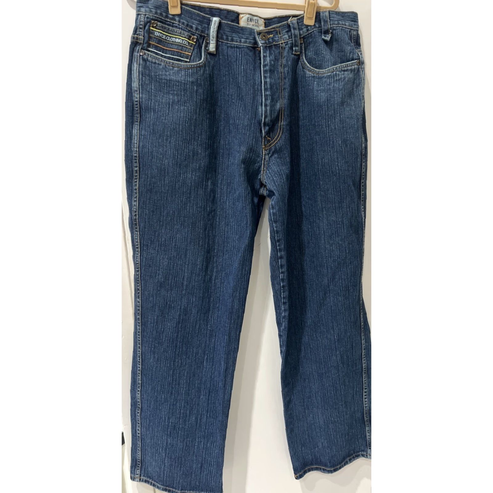 Enyce Y2K Enyce Jeans Mens 38x32 Blue Denim Baggy Dark Embroidered HipHop Wide-Leg Jeans Mens Blue 90s Y2K Size US 38 / EU 54 - 4 Thumbnail